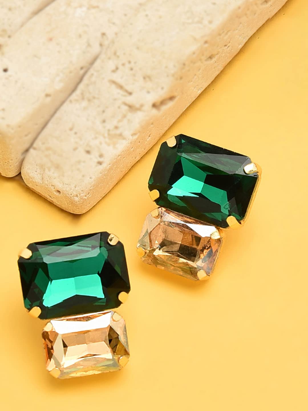 ZAVERI PEARLS Contemporary Style Metal Gold Plated Green Stud Earring For Women-Zpfk8418