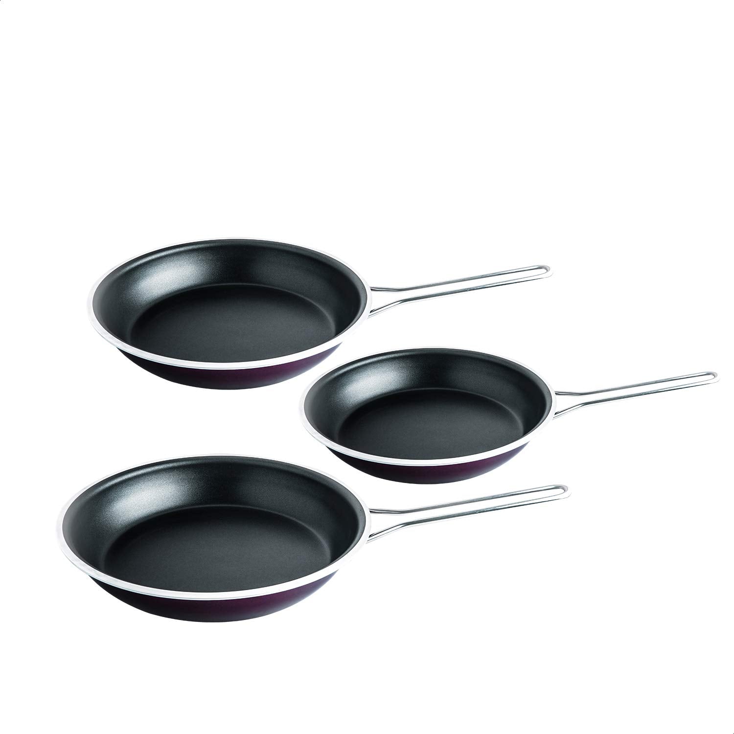 Al Ahram Teflon Frying Pan Set, 18, 22 and 26 cm - Purple