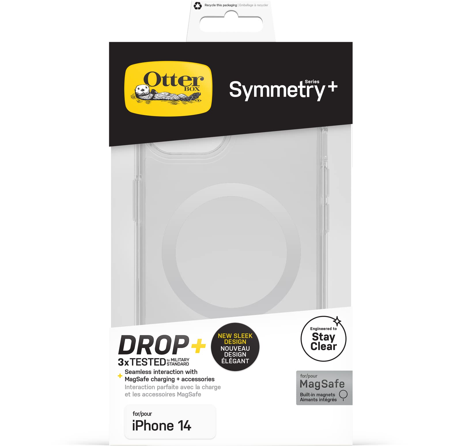 OtterBox Symmetry+ Clear Case for iPhone 14/iPhone 13 for MagSafe, Shockproof, Drop proof, Protective Thin Case, 3x Tested to Military Standard, Antimicrobial Protection, Clear