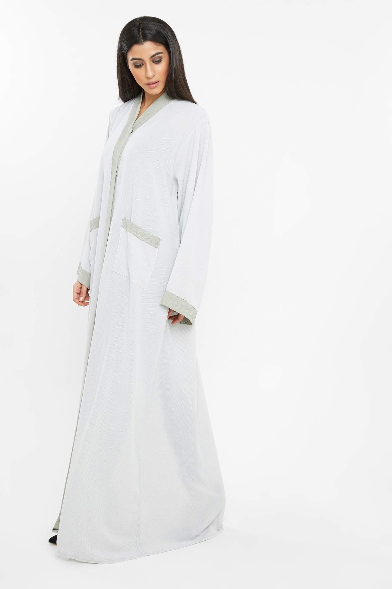 Nukhbaa Womens Abaya Made With Fine Fabric, Comes With Matching Hijab AJ138A, Off White, XS