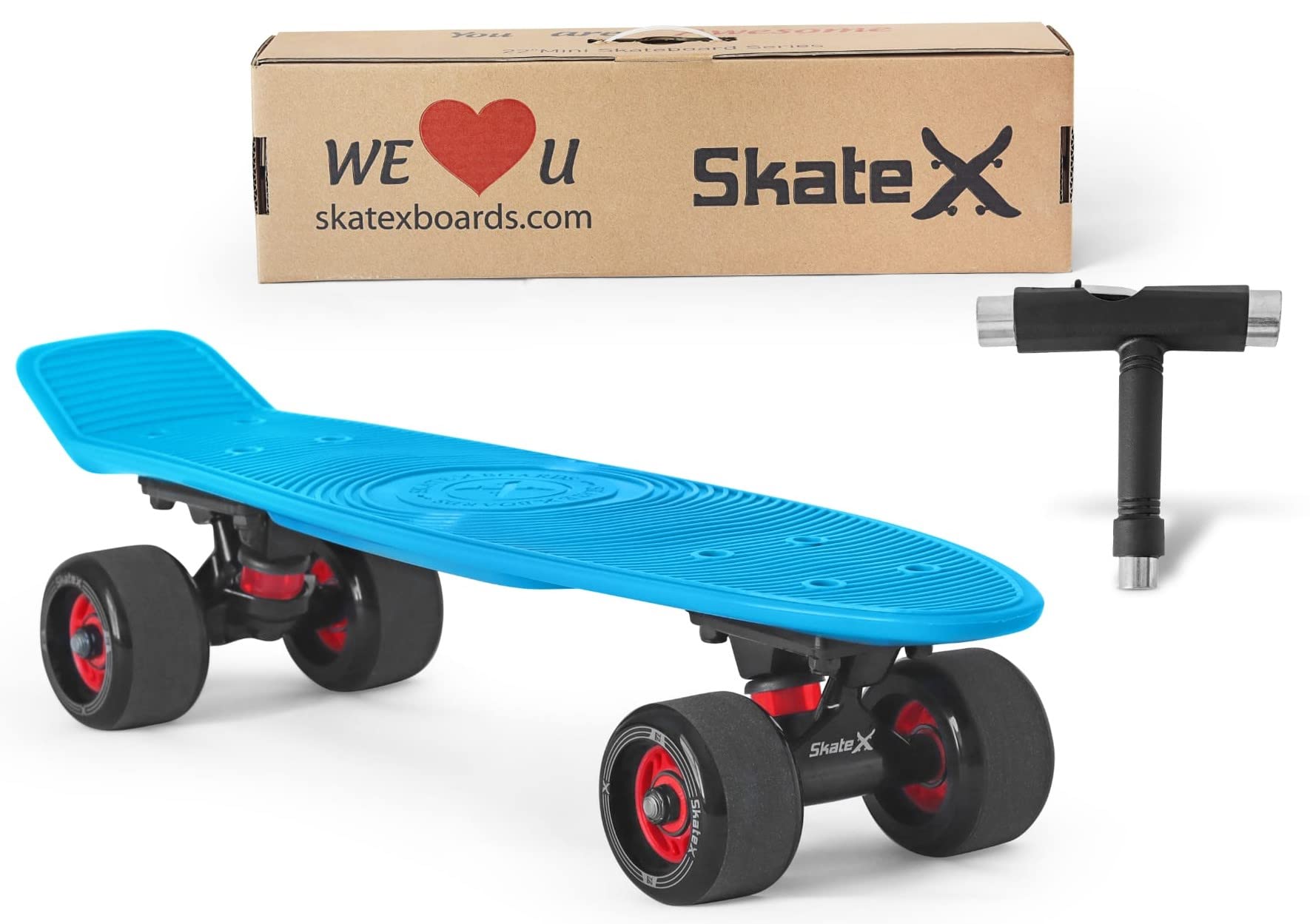 SKATE X Complete Skateboard for Kids with 22 Inch Mini Cruiser Skateboard + Custom Made + 72mm Wheels