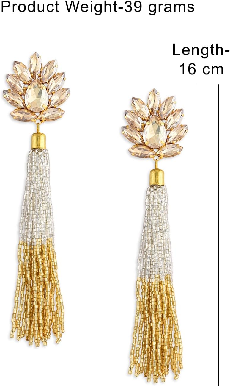 ZAVERI PEARLS Sparkling Crystals 22K Metal Gold Plated Fashion Forward Tassel Earring For Women-Zpfk7531