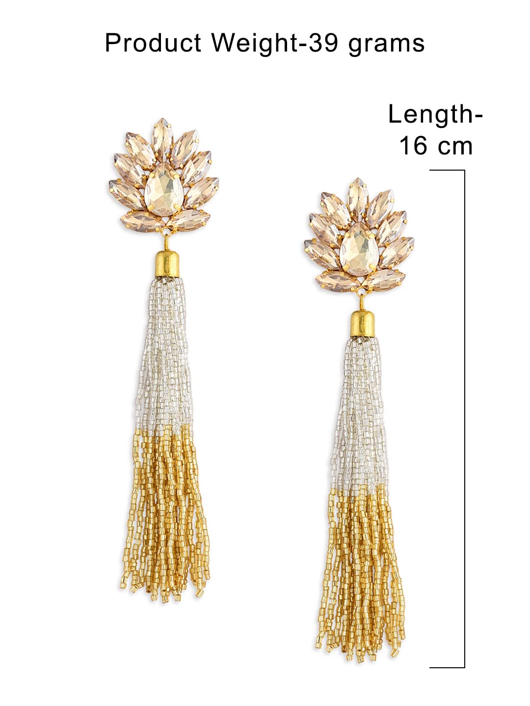 ZAVERI PEARLS Sparkling Crystals 22K Metal Gold Plated Fashion Forward Tassel Earring For Women-Zpfk7531