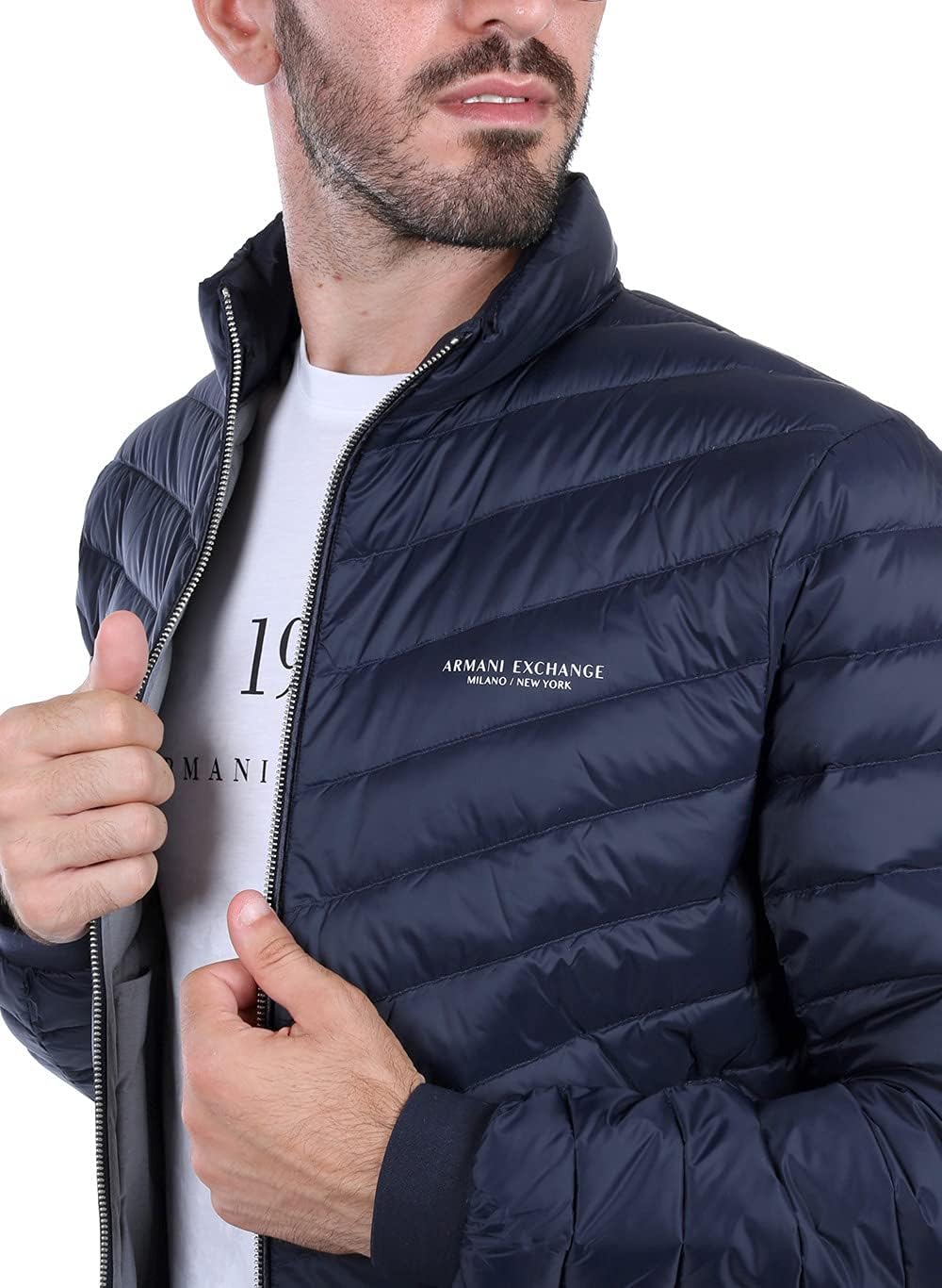 AX Armani Exchange mens Quilted Down Milano/New York Logo Zip-up Jacket Down Alternative Coat (pack of 1)