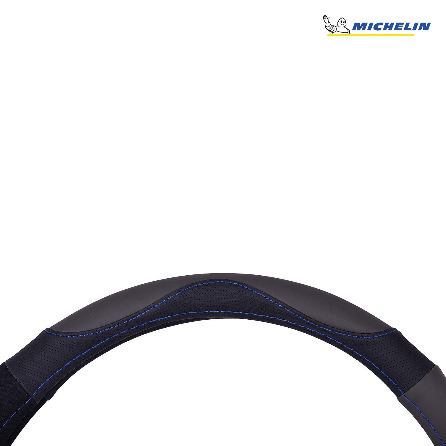 Michelin Ifit Performance Faux Leather Steering Wheel Cover- Blue Stich Medium 33269