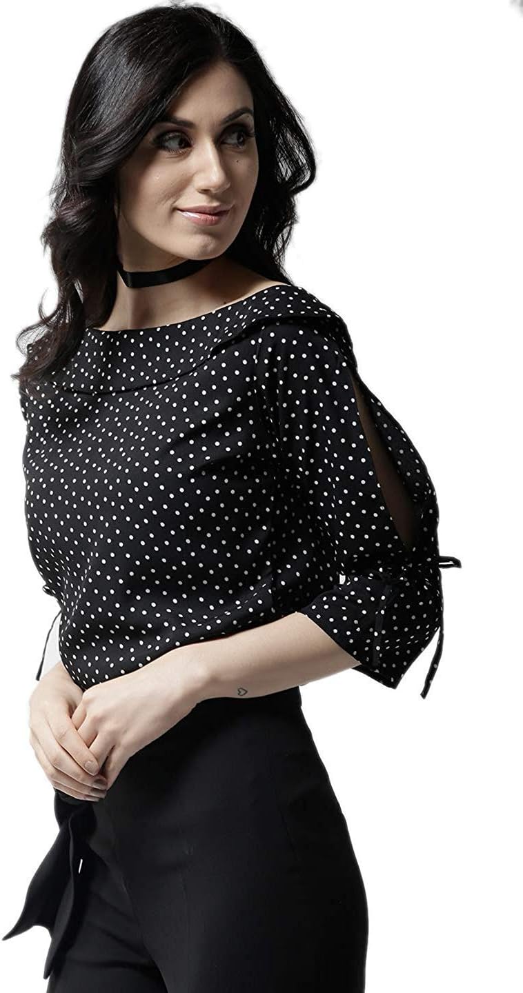 Krave Women's Polka dot Regular Top.Black/White