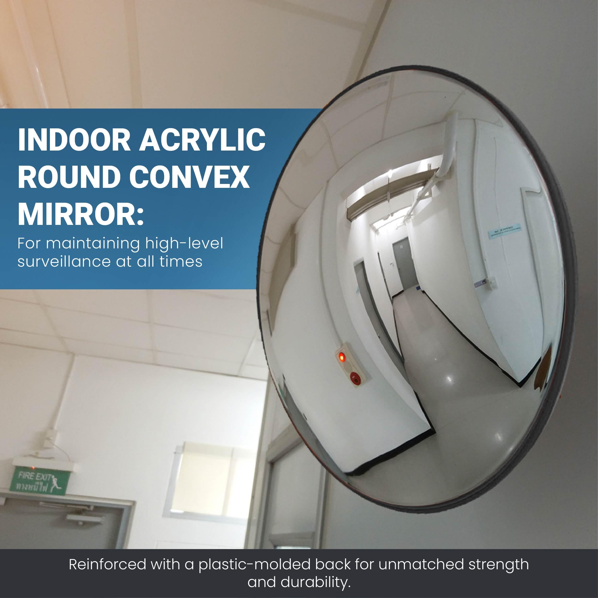 12” Acrylic Convex Mirror, Round Indoor Security Mirror for the Garage Blind Spot, Store Safety, Warehouse Side View, and More, Circular Wall Mirror for Personal or Office Use - Vision Metalizers