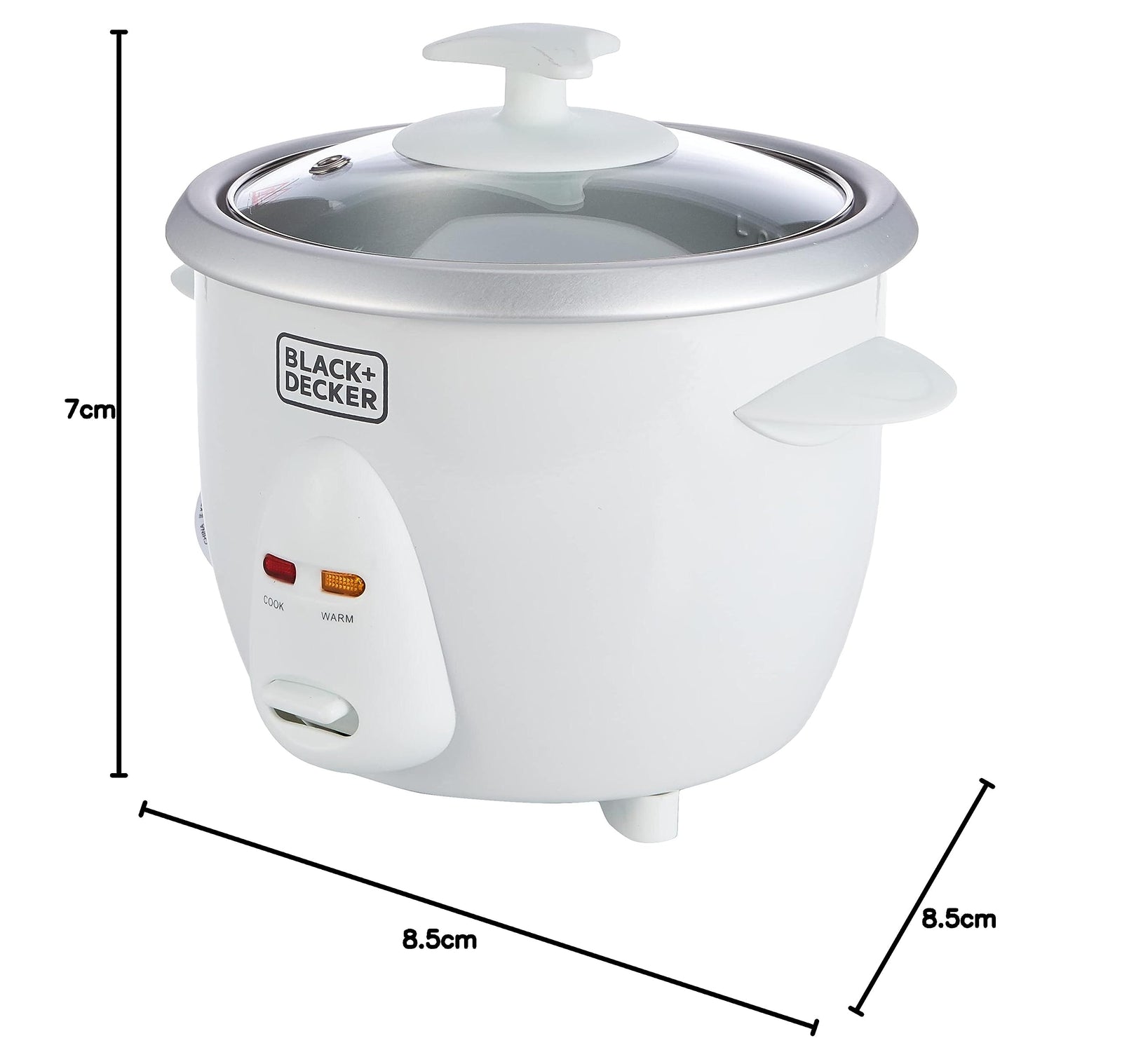 Black & Decker 350W 0.6L Rice Cooker With Removable NonStick Bowl, Steaming Tray, Water Level Indicator And A Glass Lid With Cool Touch, For Healthy Meals RC650-B5