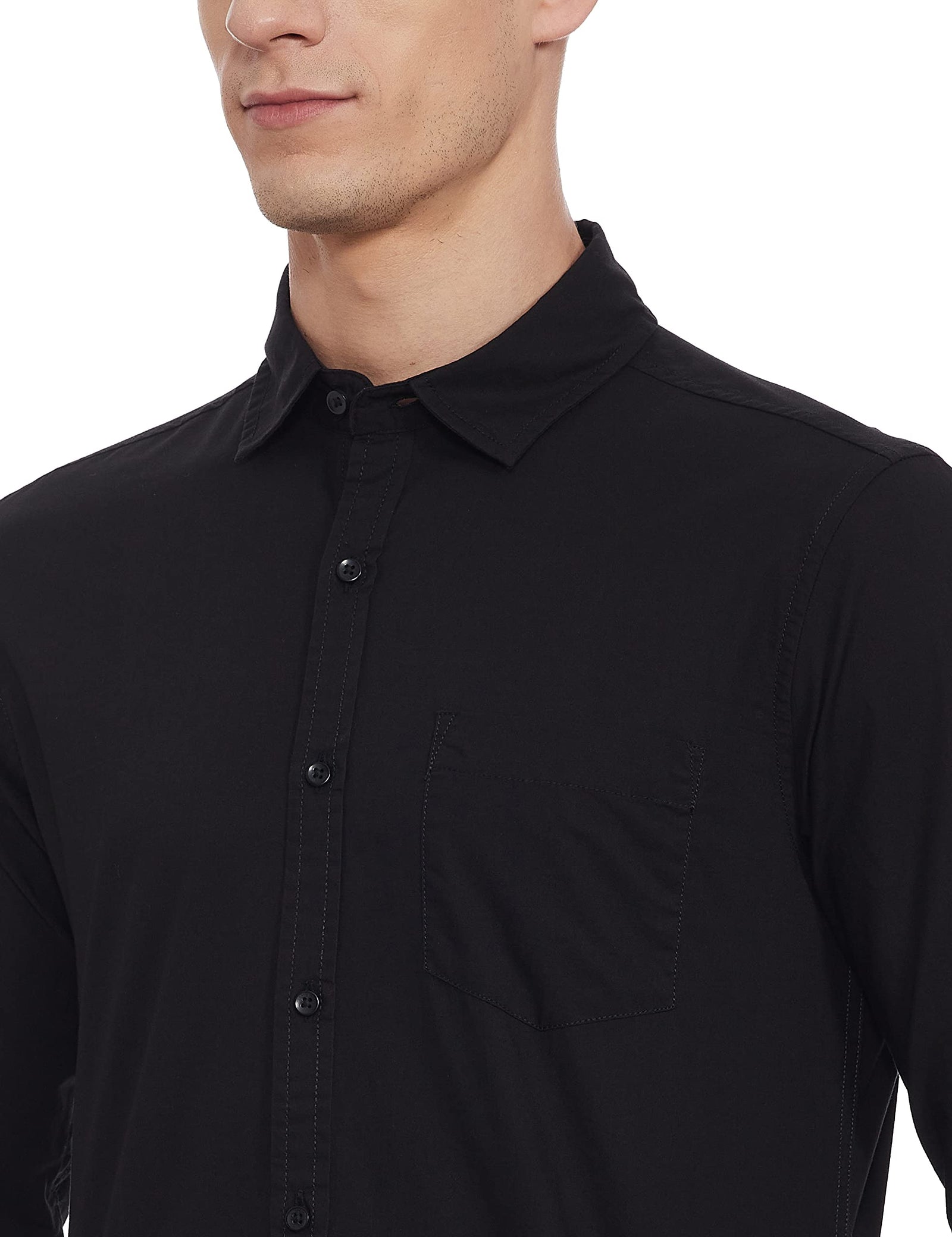 Diverse Men's Solid Slim Fit Casual Shirt (DCMCF01SC17TA1-215D_Black_Large)