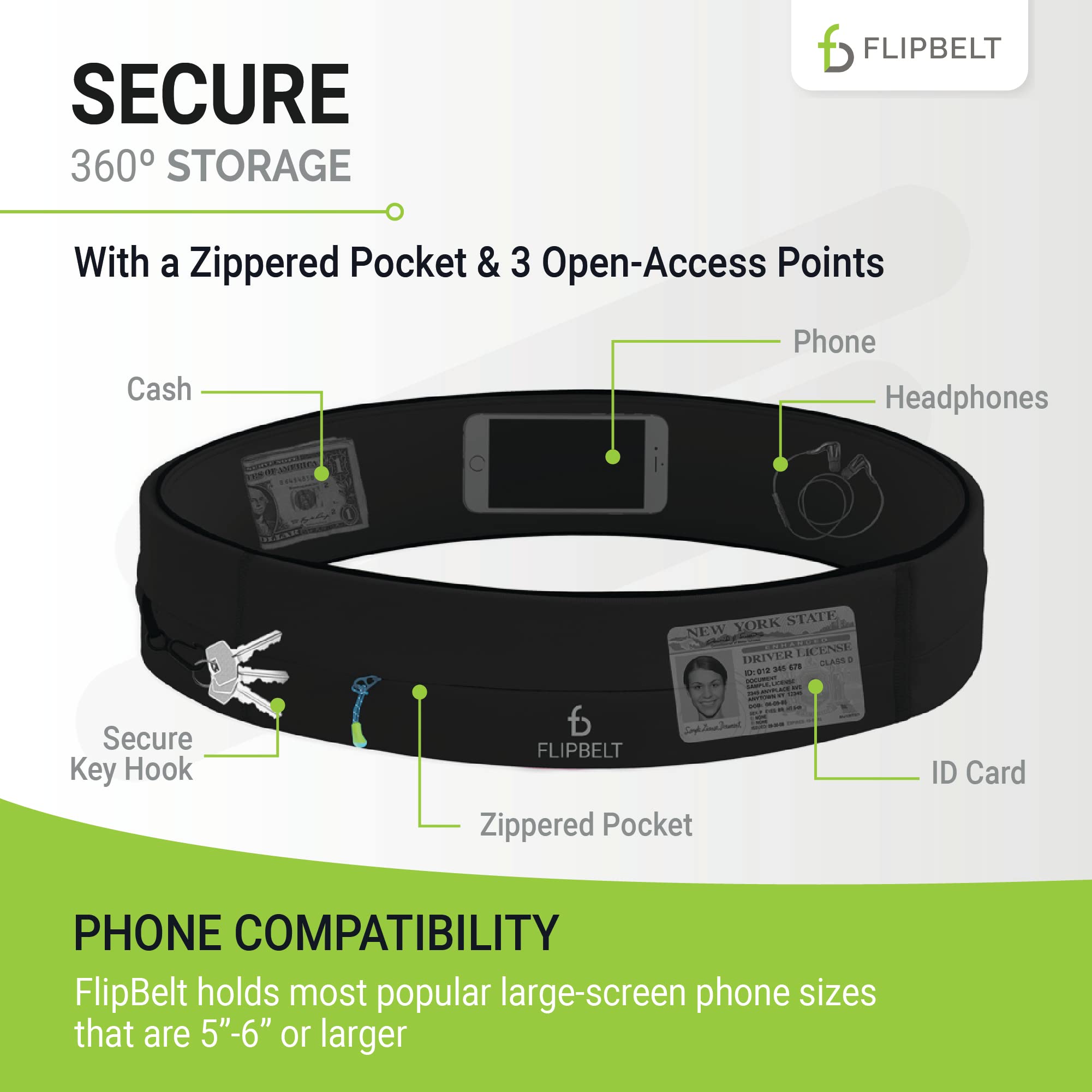 FlipBelt Zipper Running Belt | Fitness and Running Fanny Pack for Women and Men | Non Chafing Waist Band Pack for Phone Keys Money | Moisture Wicking Storage Belt | USA Company  flipbelt   