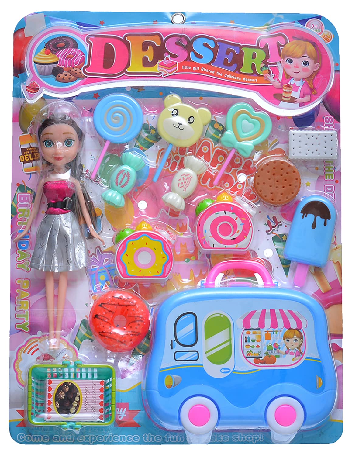 Dessert little girl shared and delicious dessert with doll set of 15 pcs - multi color