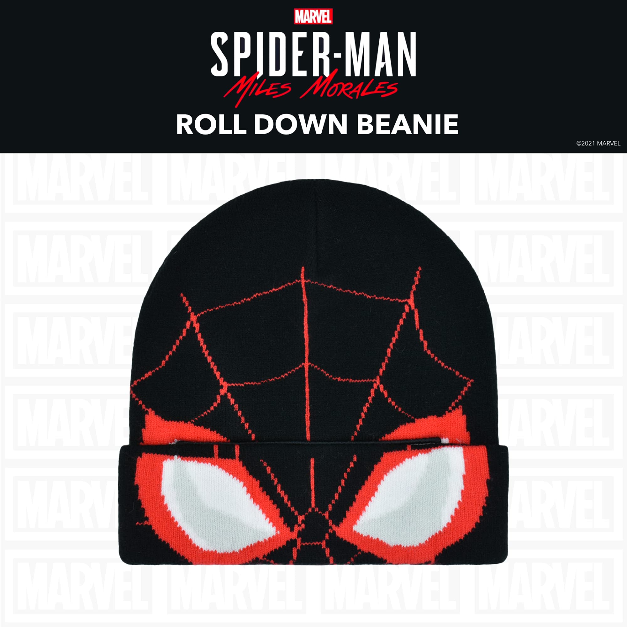 Concept One unisex-adult Marvel Spider-man Miles Morales Roll Down Cuff Beanie Hat, Knitted Winter Skull Cap Beanie Hat