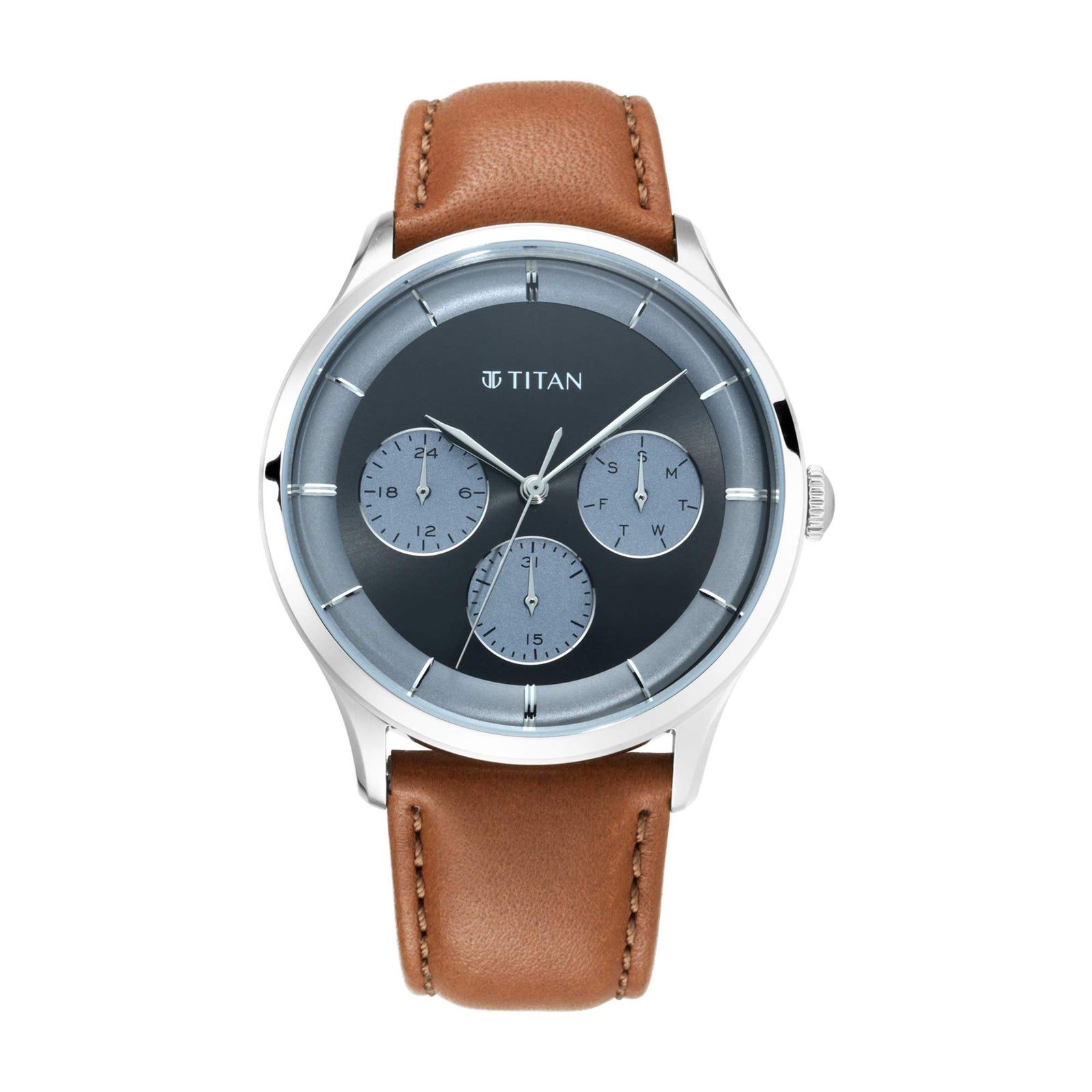 Titan NQ90125SL01 Light Leathers Black Dial Quartz watch  Multifunction Leather Strap for Men