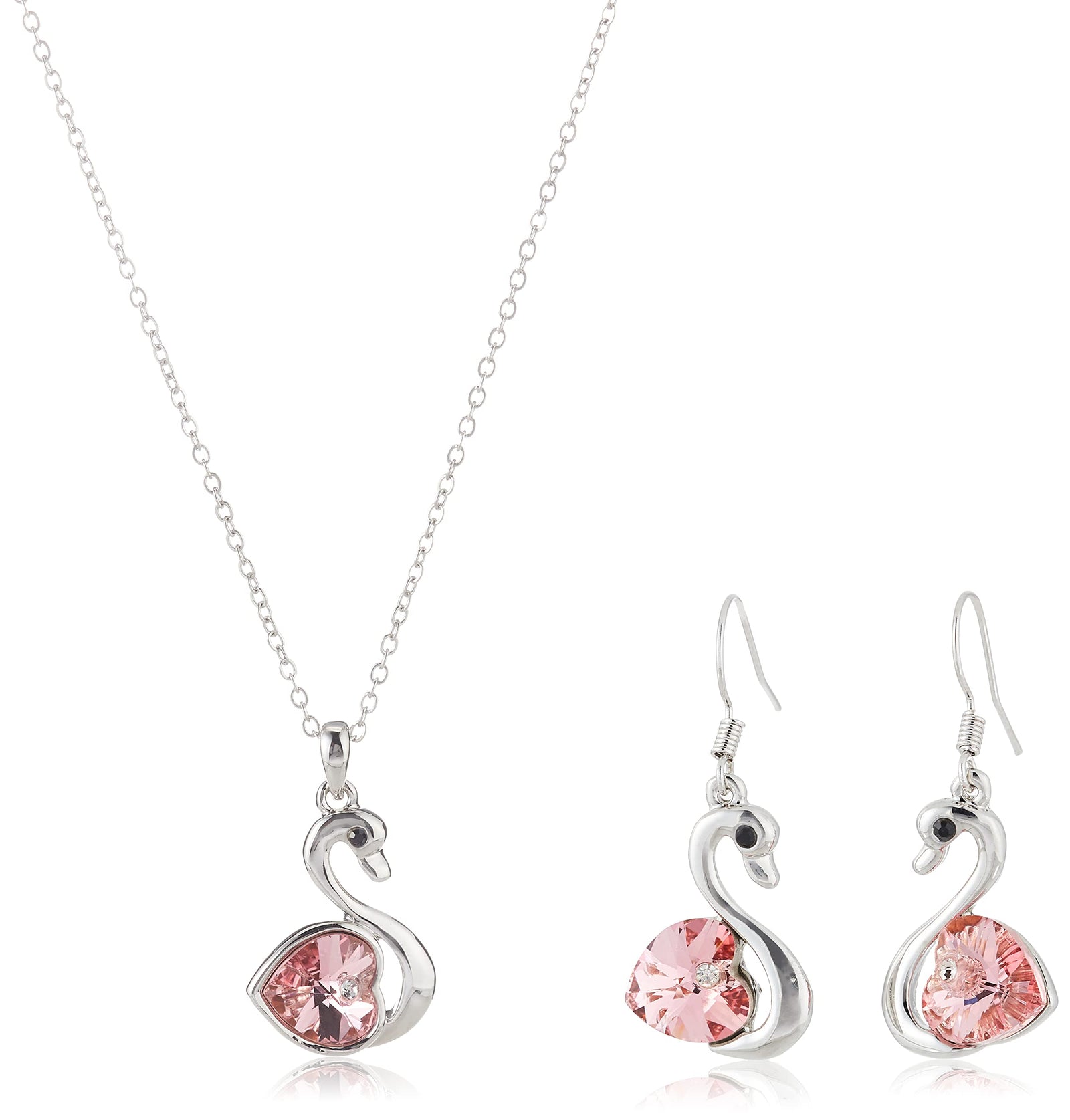 Swarovski Elements 18K White Gold Plated Jewelry Set Encrusted With Rose Swarovski Crystals and Matching Earrings, SWR-375