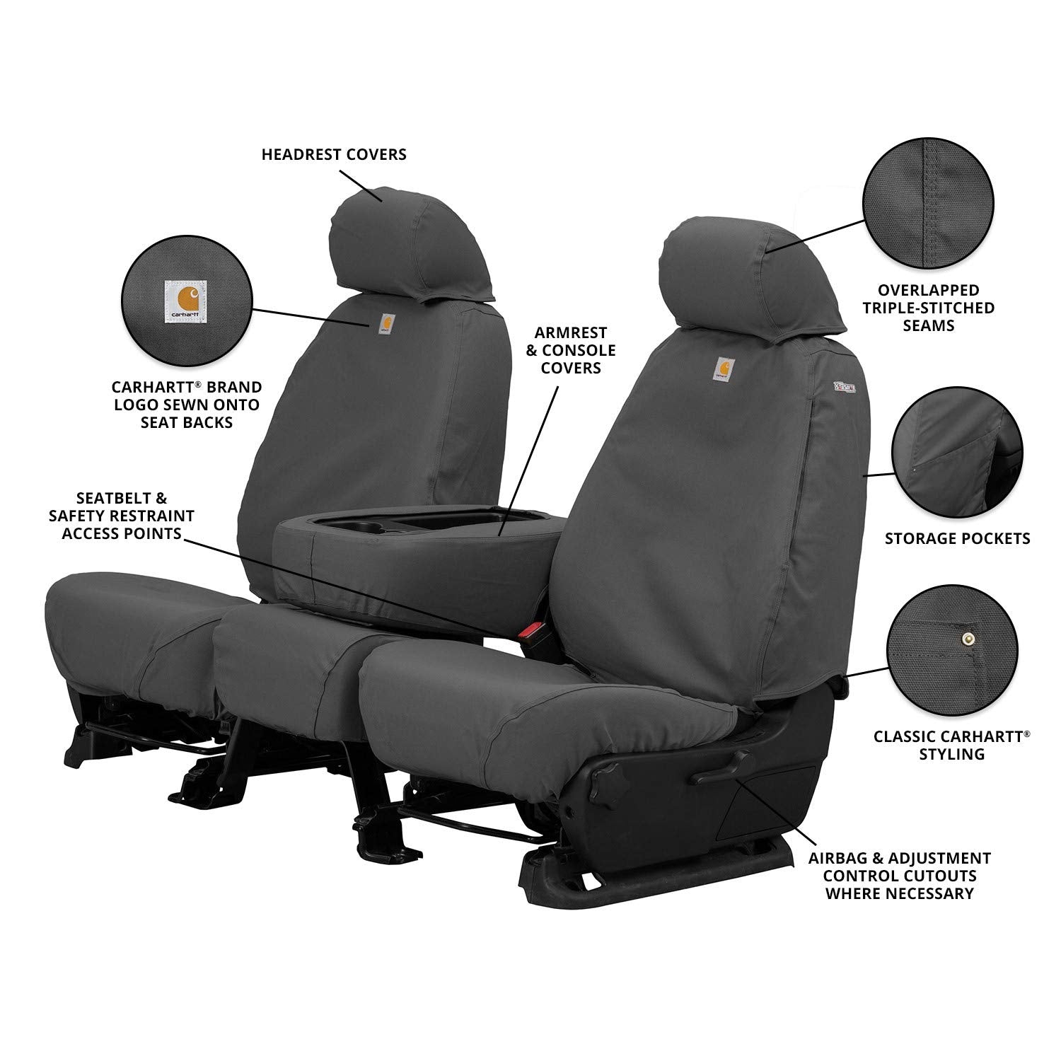 Covercraft Carhartt Seatsaver Front Row Custom Fit Seat Cover For Select Jeep Wrangler/Wrangler Jk Models - Duck Weave (Gravel) Ssc2468Cagy  ‎Covercraft   