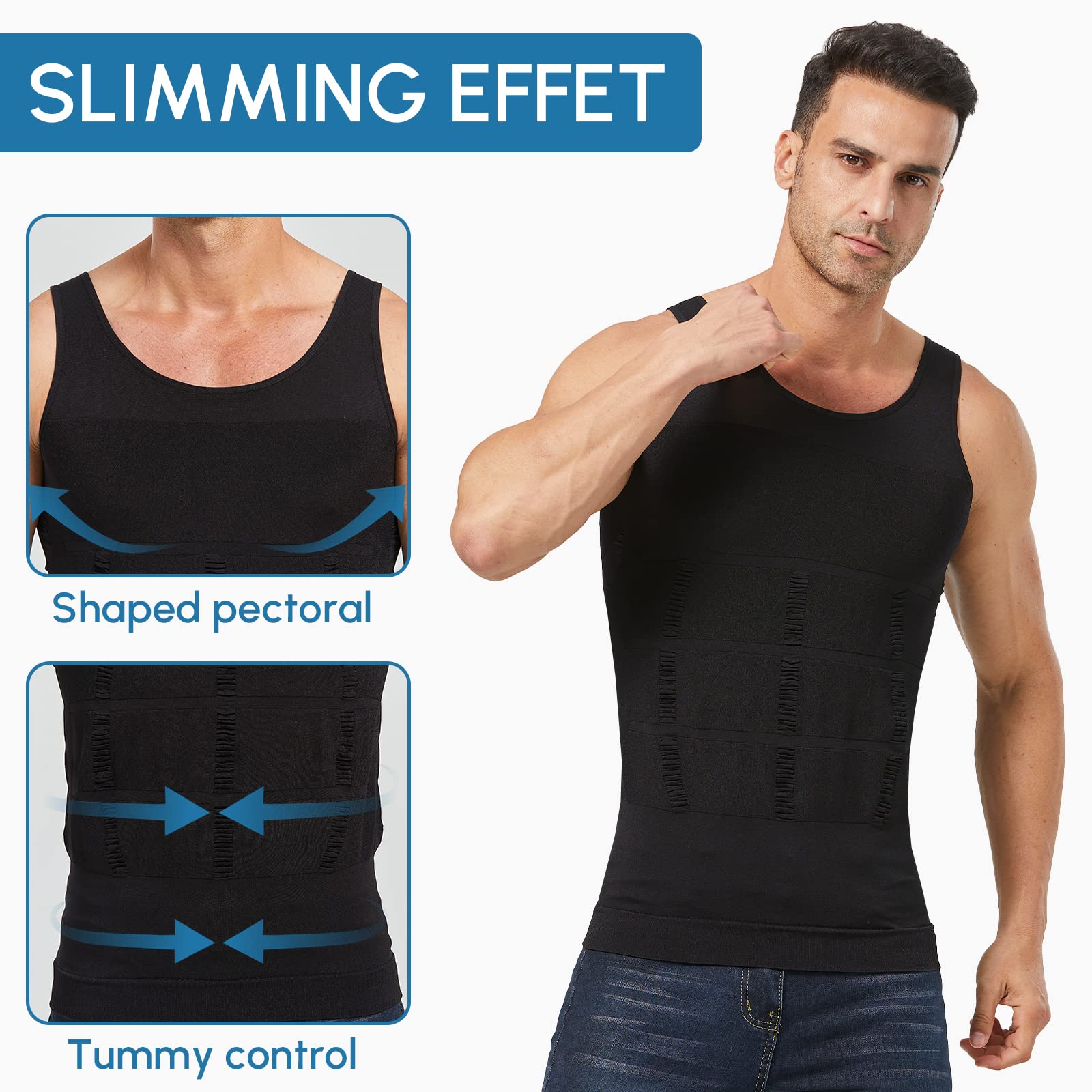 Aptoco Compression Shirts for Men Shapewear Vest Body Shaper Abs Abdomen Slim Tank Top Undershirt for Men's Gynecomastia