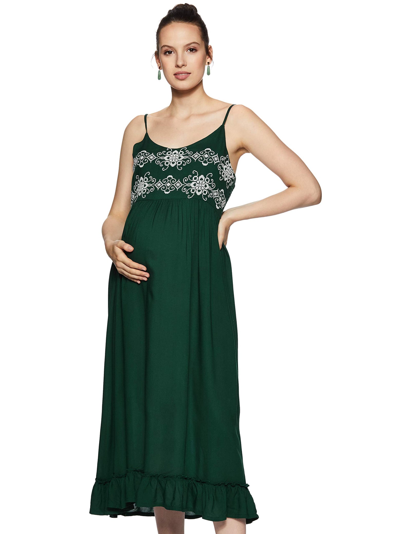 Momstory Maternity Women's Rayon Pleated Maxi Dress