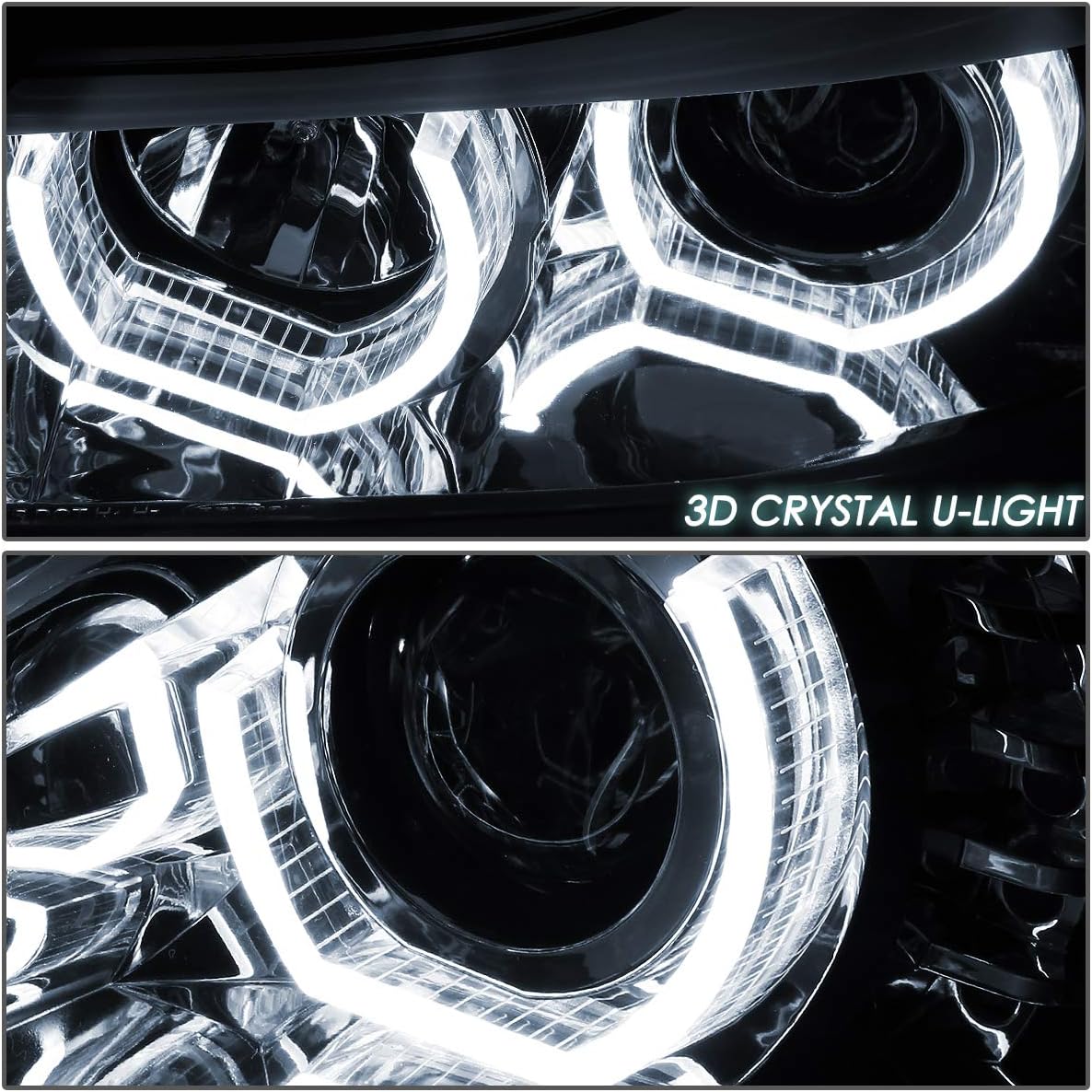 DNA MOTORING HL-3D-E9005-CH-7C Chrome Housing Crystal LED U-Halo APP Control Color Changing Headlights [Compatible with 06-08 323I / 05-08 325I / 06 325XI / 07-08 328I XI /06 330I XI / 07-08 335XI]