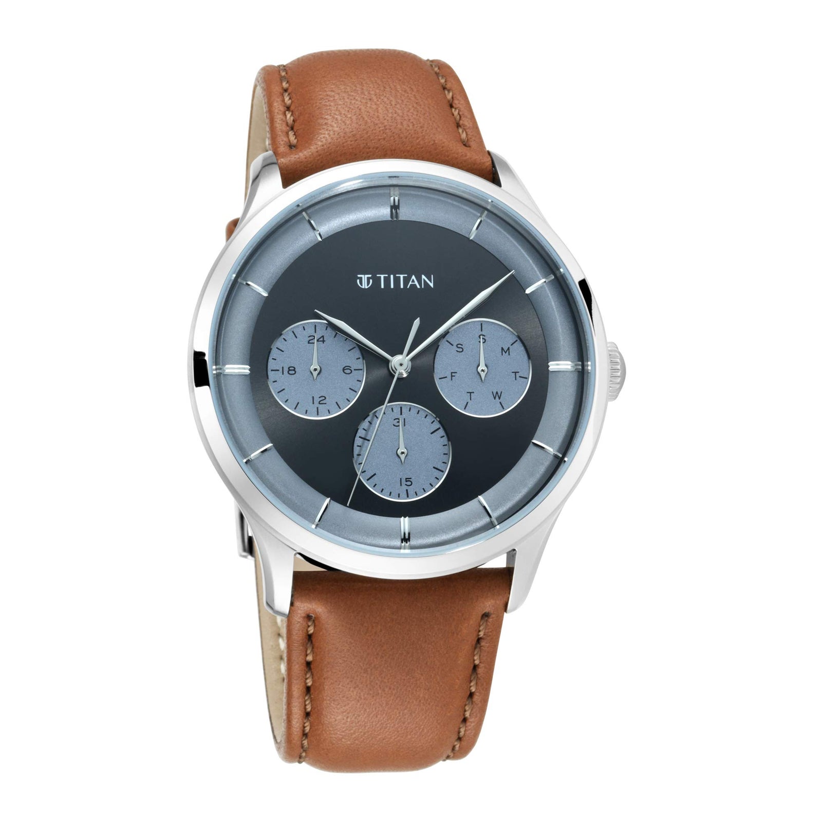 Titan NQ90125SL01 Light Leathers Black Dial Quartz watch  Multifunction Leather Strap for Men