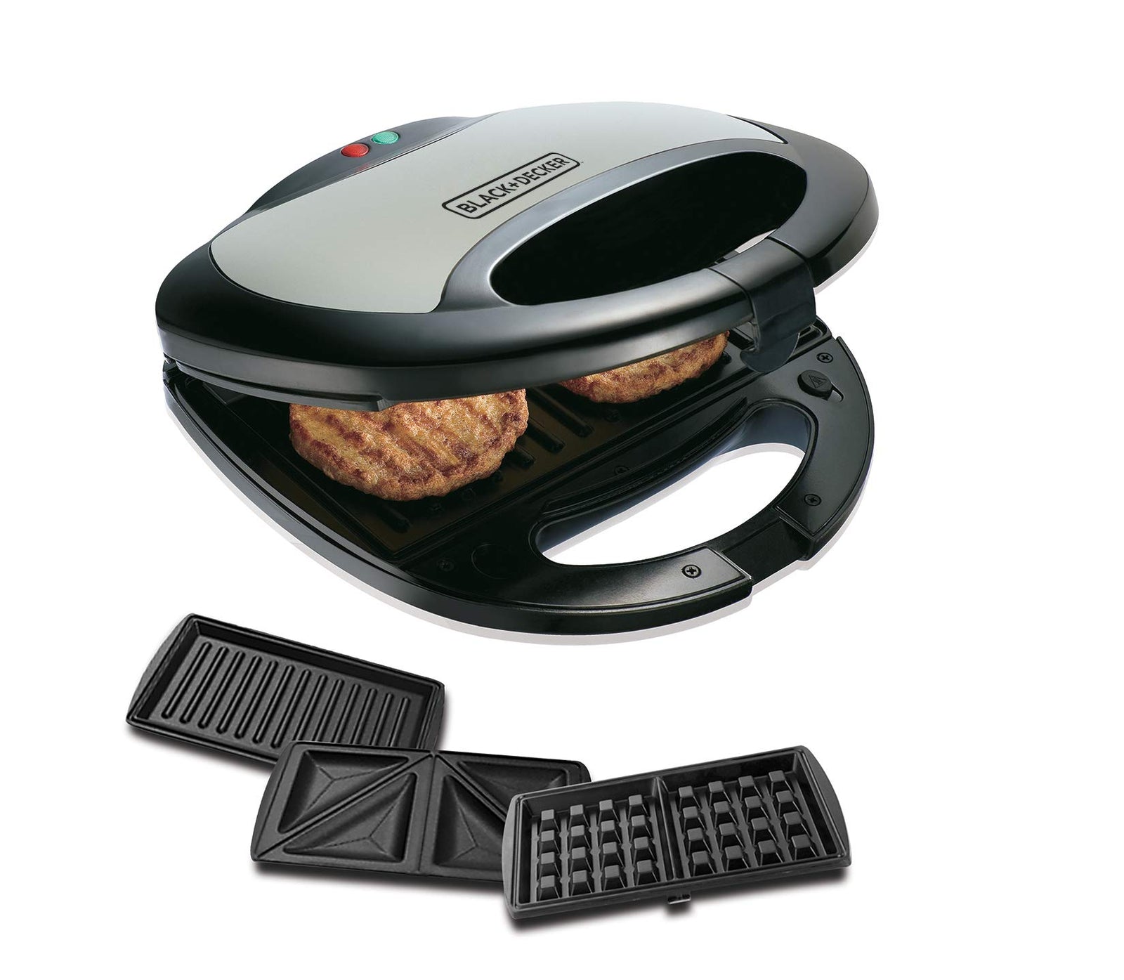 Black & Decker 750W Sandwich Maker 2 Slot Non-Stick 3in1 Interchangable Sandwich Grill And Waffle Maker, With Indicator And Ready to Cook Lights For Quick and Easy Dishes TS2090-B5