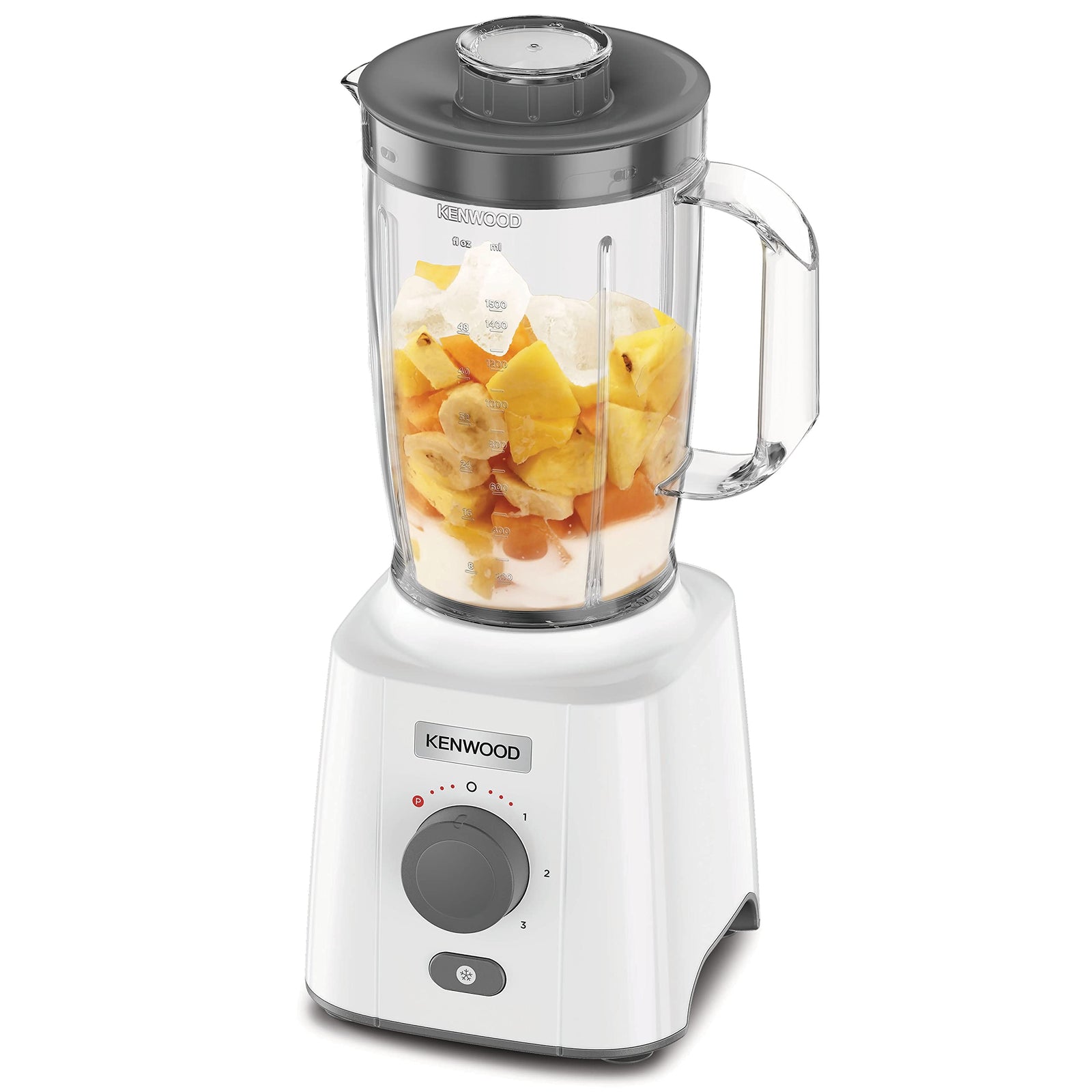 Kenwood Blender 650W Smoothie Blender/Smoothie Maker Blend-X Fresh 1.5L With Extra Blender Jar, Grinder Mill, Grater Mill, Ice Crush Function Blp41.H0Wh White