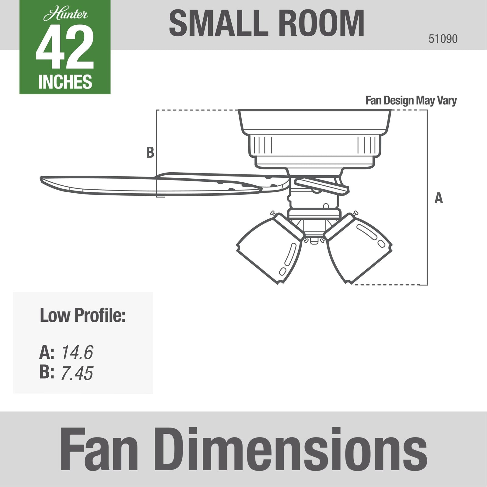 Hunter Fan Company, 51090, 42 inch Builder Snow White Low Profile Ceiling Fan with LED Light Kit and Pull Chain