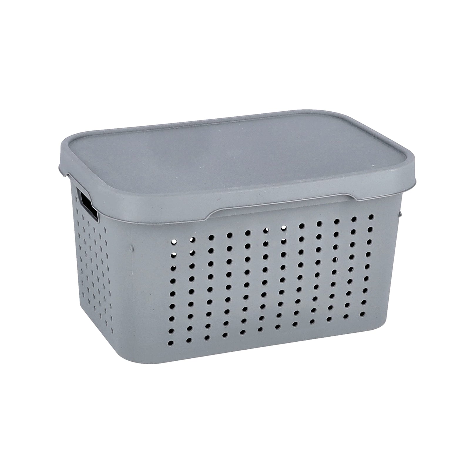 Royalford 5L Premier Storage Basket- RF11279 Multi-Purpose Utility Basket with Handles and Lid Large Space Perfect for Storing Things Pantry Items, Craft Supplies, etc Grey