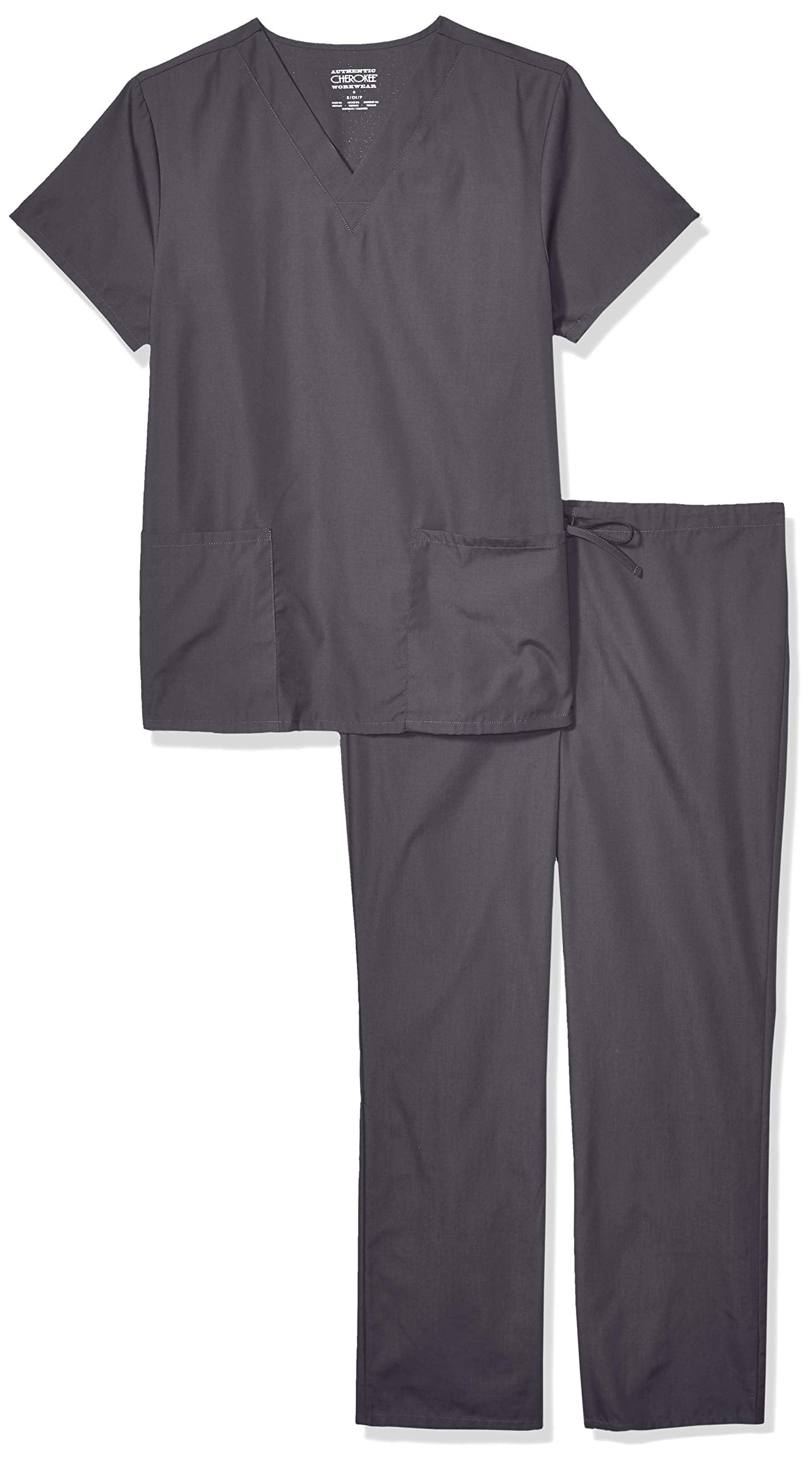 Cherokee womens Unisex Scrub Top and Scrub Pant Set Medical Scrubs Set Color: GREY Size: L