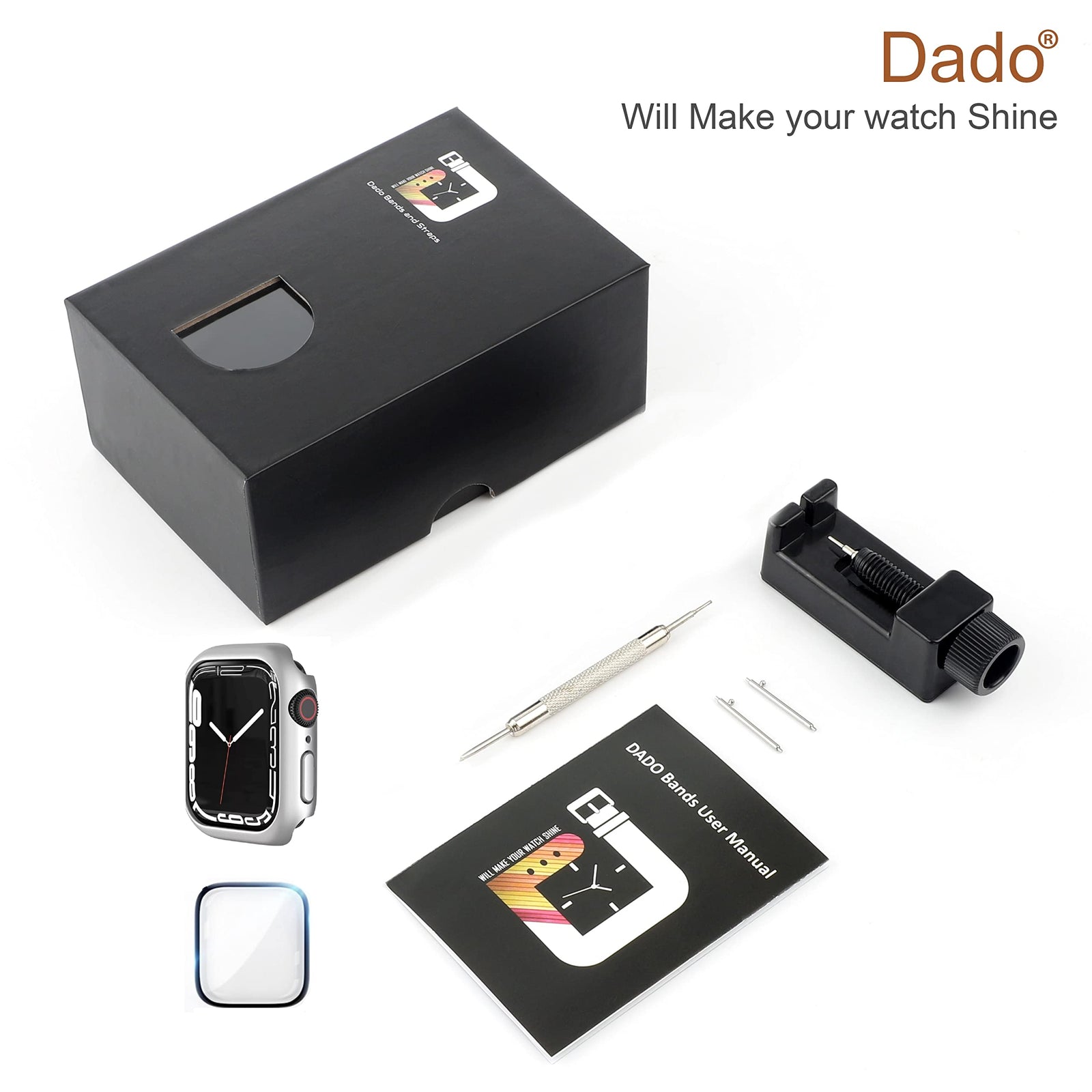 Dado Stainless Steel Metal Strap Compatible Apple Watch Series Ultra 2 | 9 | 8 Ultra | 8 | 7 | 6 | 5 | 4 | 3 | SE with Add on Screen Protector | Case Protector