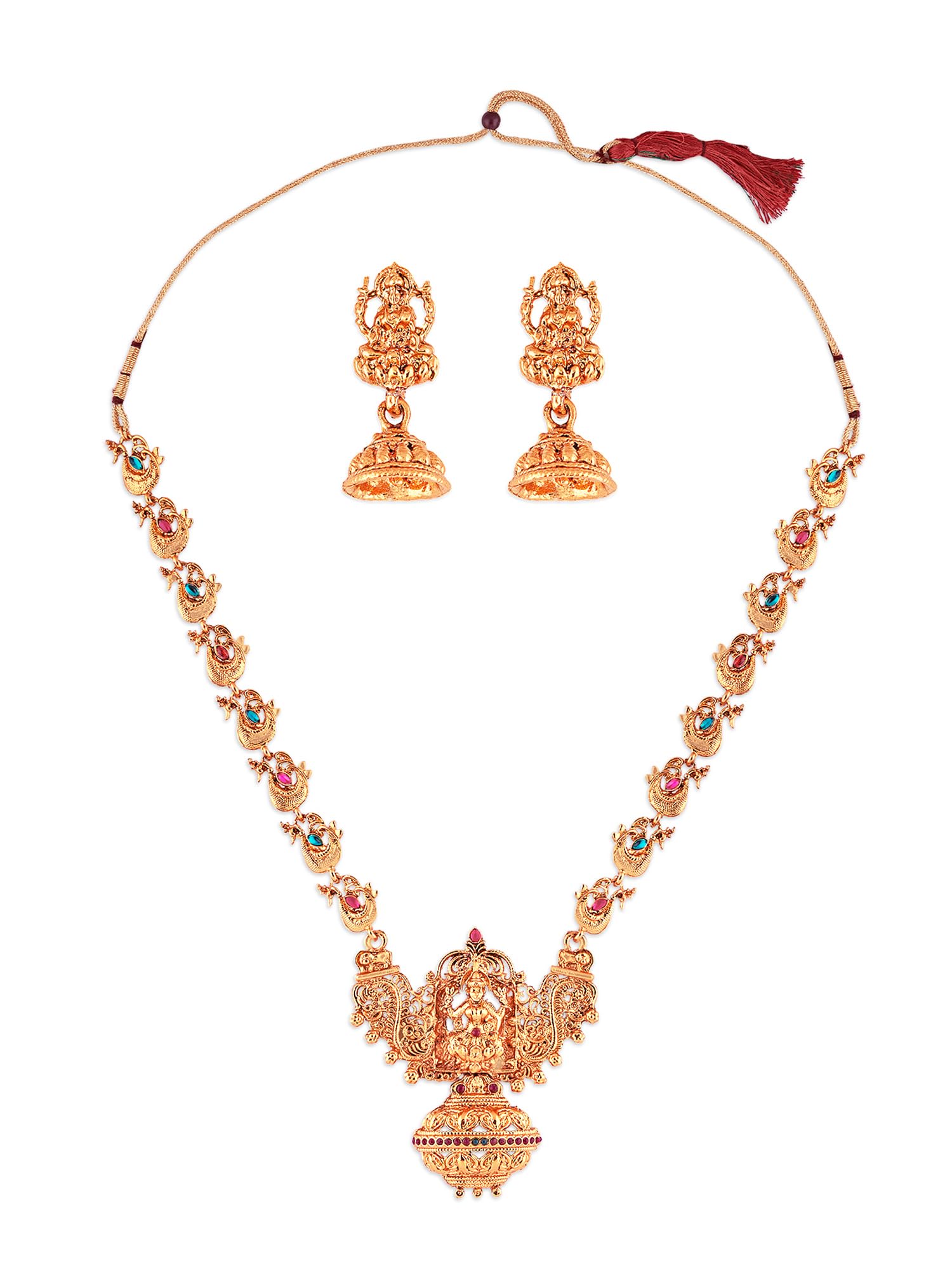 ZAVERI PEARLS Temple Jewellery Set For Women (Golden) (Zpfk7691)