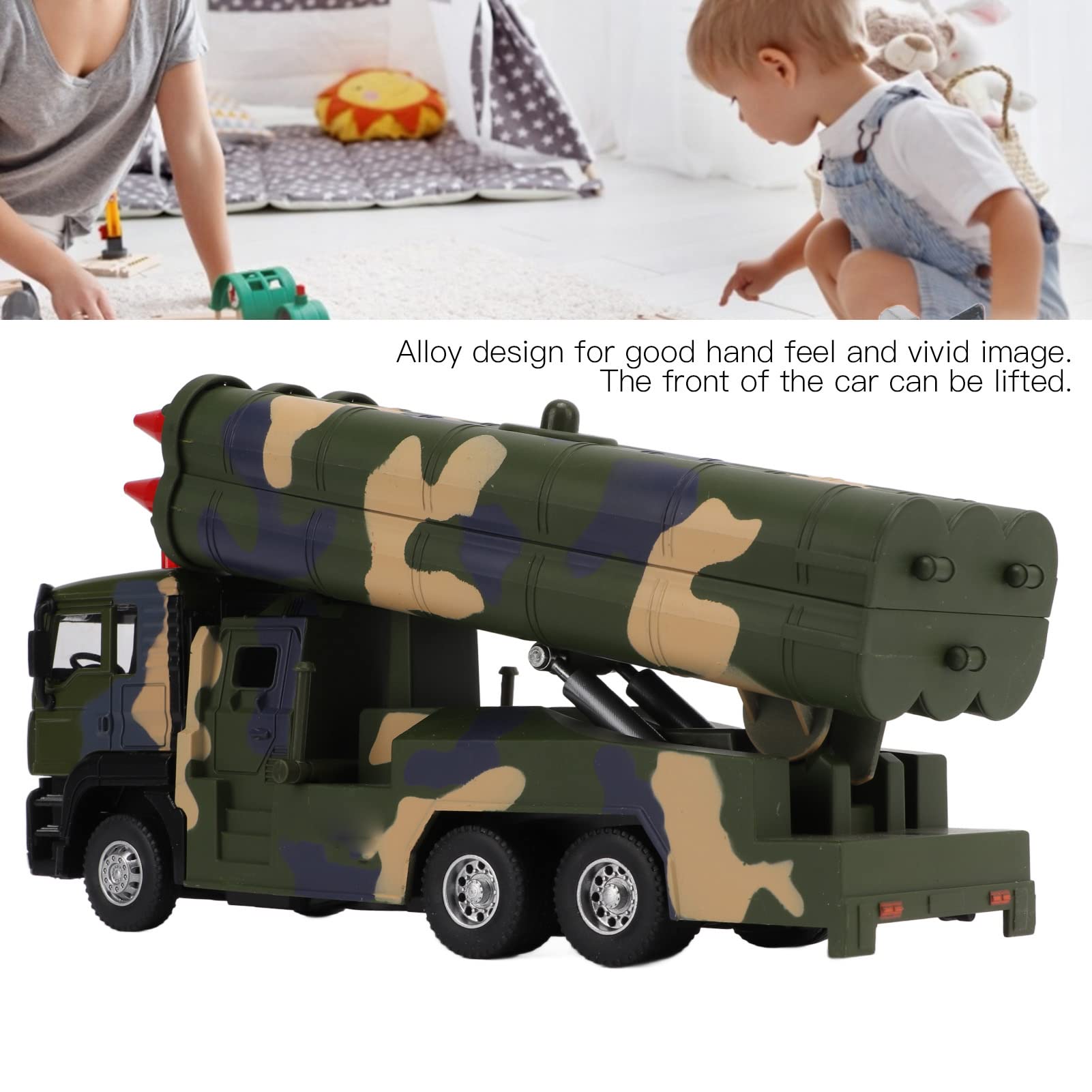 1/50 Military Missile Vehicle Model with Pull Back, Sound, Light, and High Simulation Design for Kids