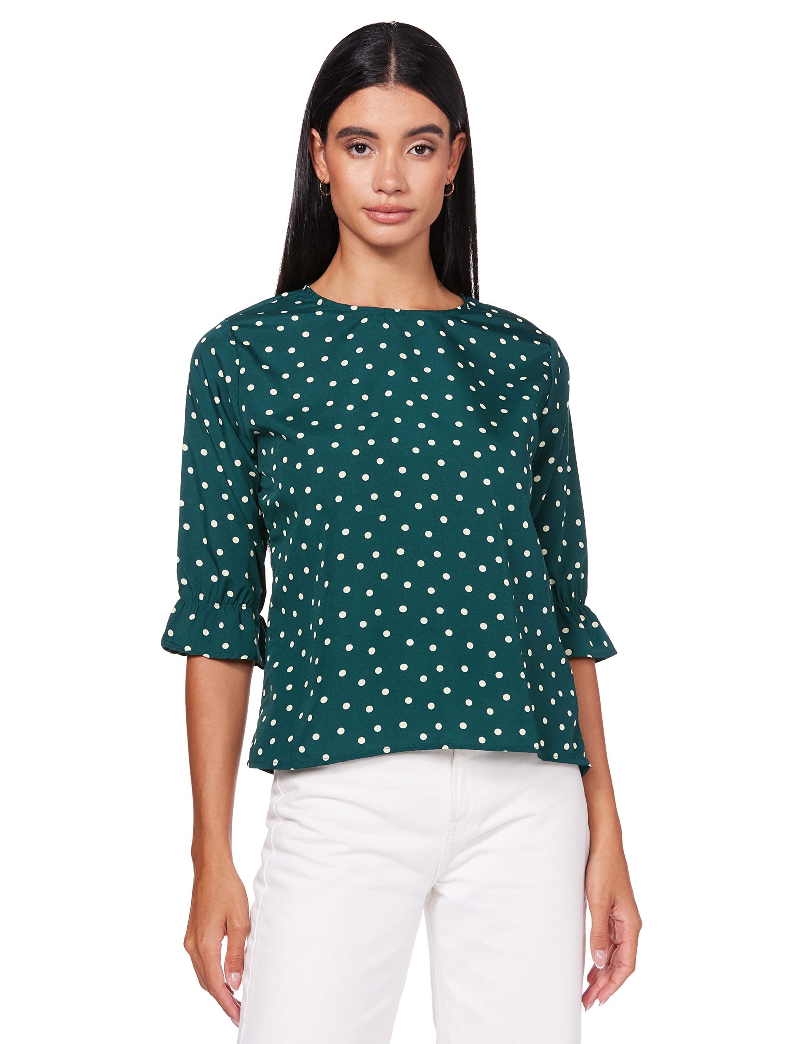 Krave Women Black & Green Abstract Print Regular Top