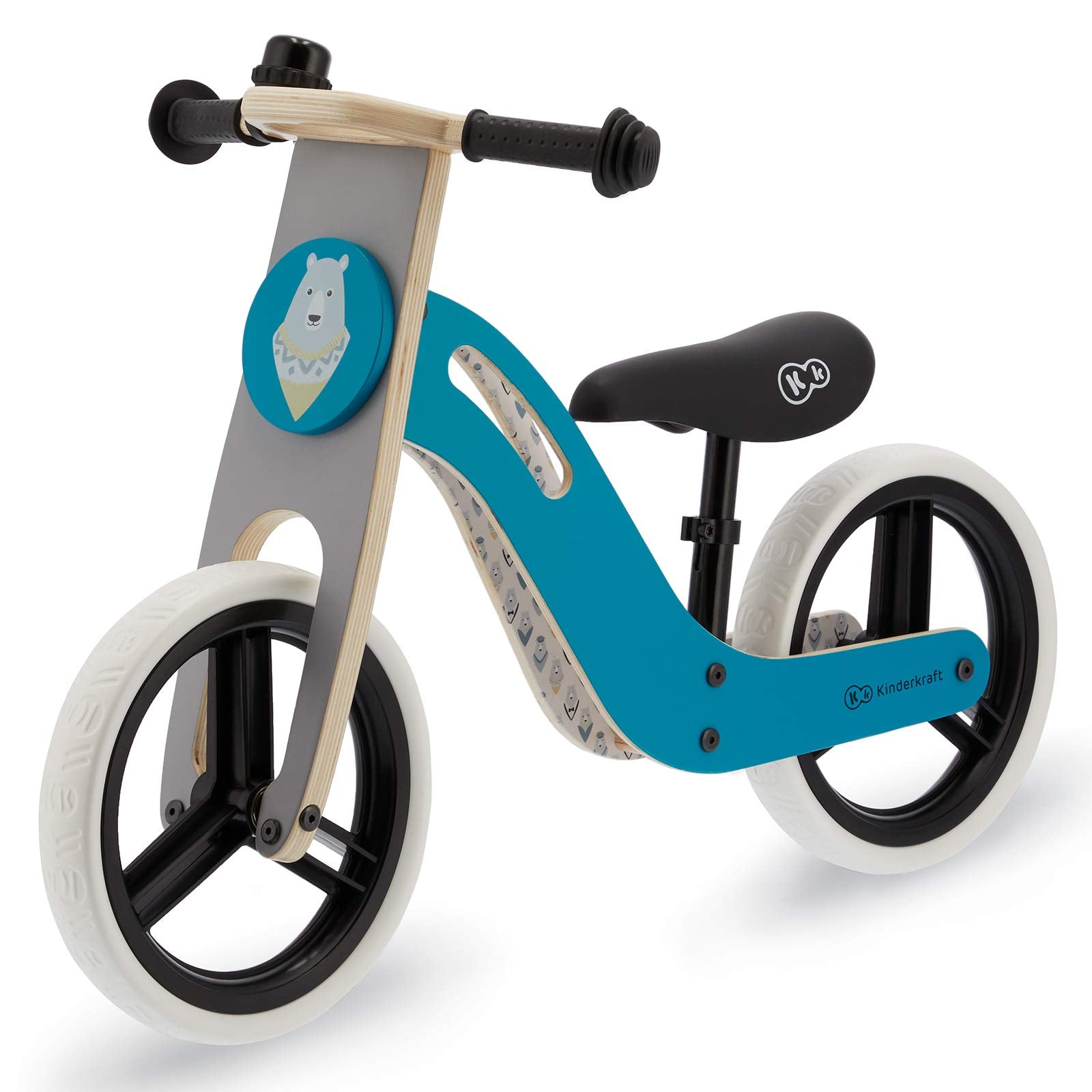 Wooden Balance Bike Uniq, Lightweight Bicycle, Easy Transport, 12 Inches Wheels, With Ajustable Saddle, Accessories, Bell, 2 Handles, For Toddlers, From 2 To 5 Years, To 35 Kg, Turquoise 83 x 54 x 40cm