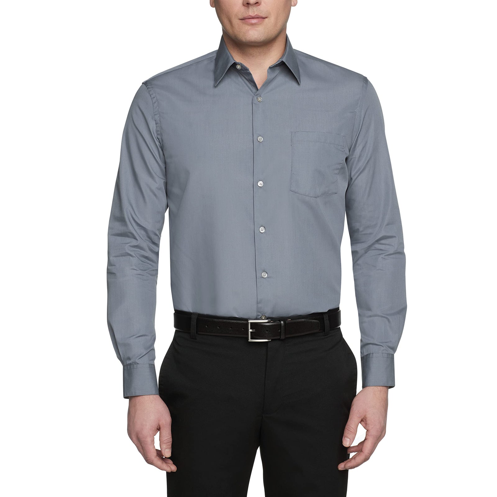 Van Heusen Men's Poplin Regular Fit Solid Point Collar Shirt