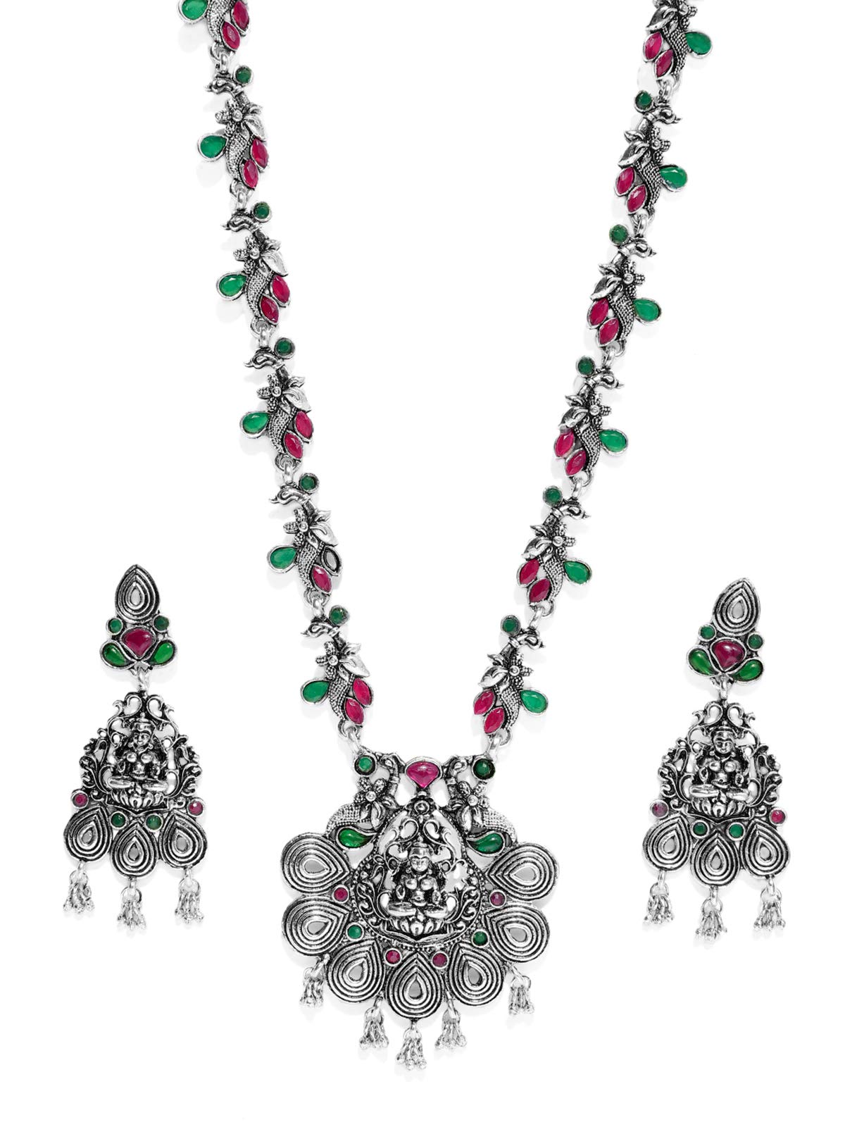 ZAVERI PEARLS Temple Jewellery Set For Women (Silver) (Zpfk7392)