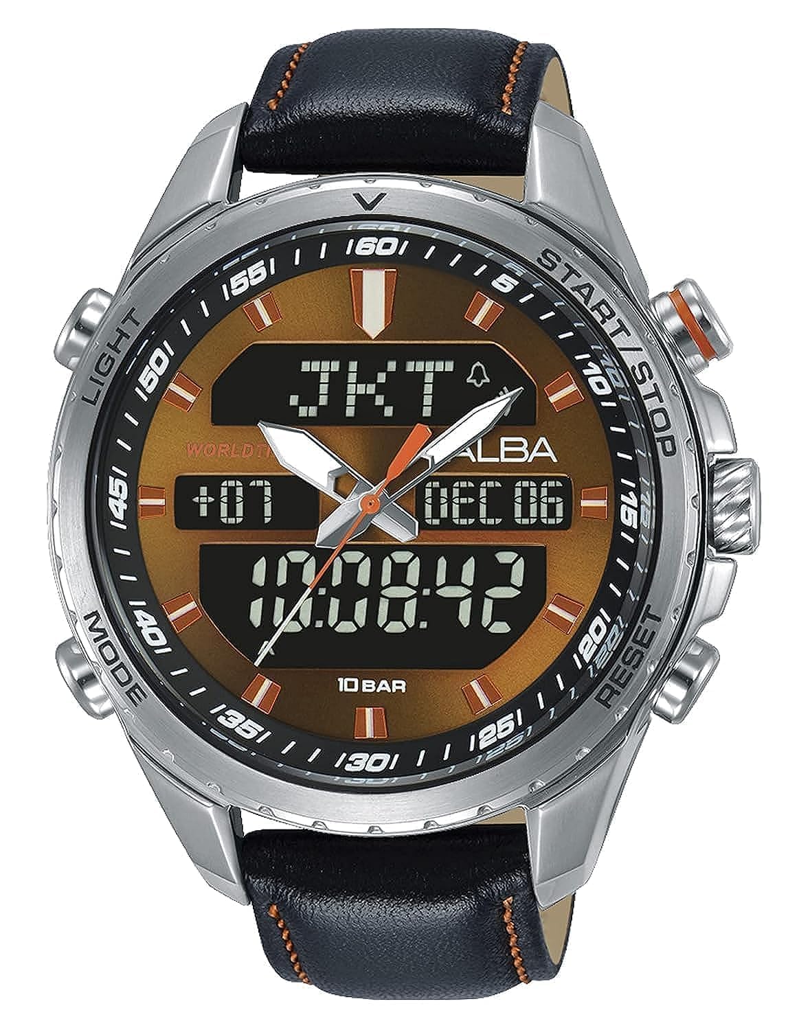 Alba Dress Watch for Men, Quartz Movement, Analog-Digital Display, Black Leather Strap-AZ4067X