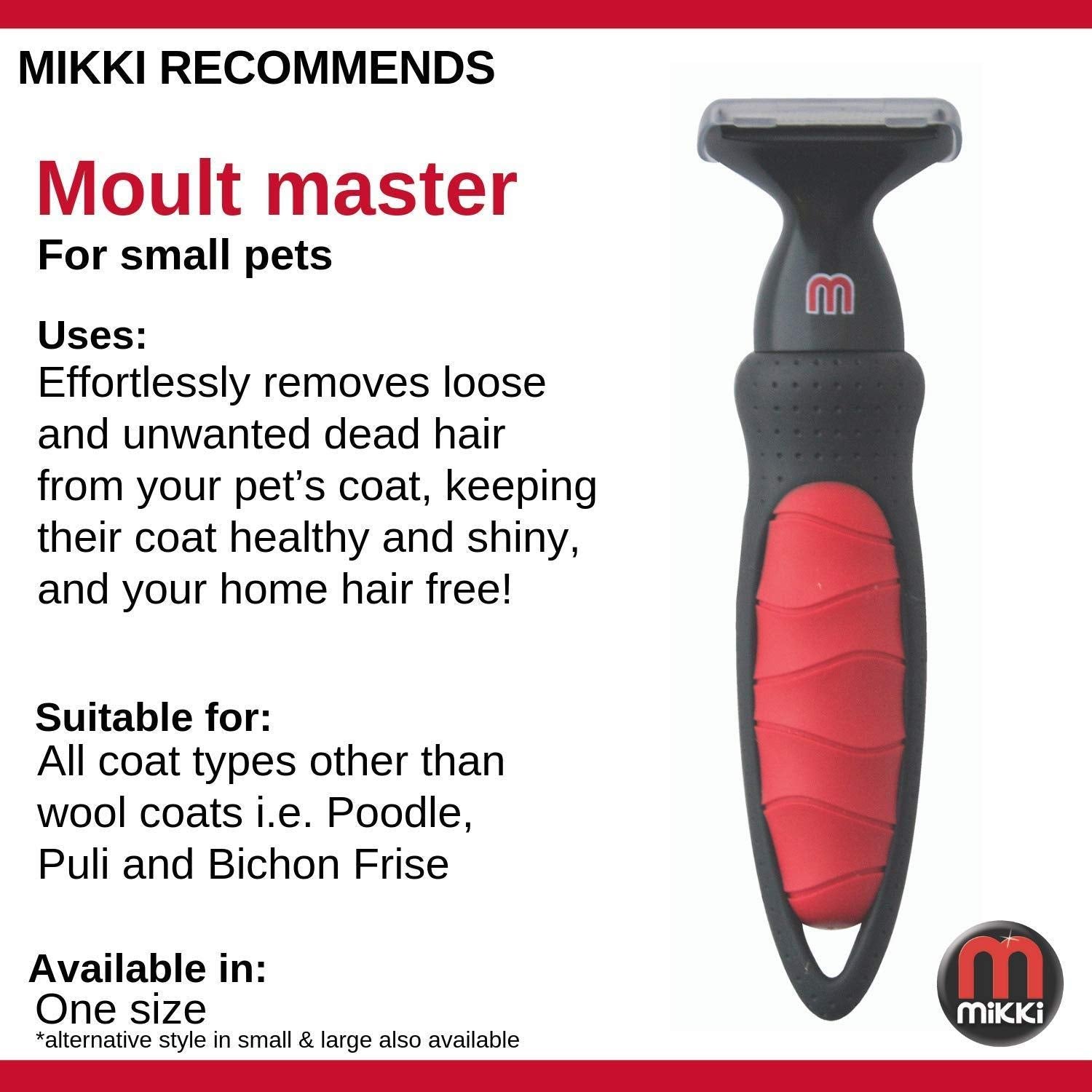 Mikki Grooming Shedding Tool - Moult Master Brush Blade for Small and Medium Pets (Dogs, Cats, Puppies)