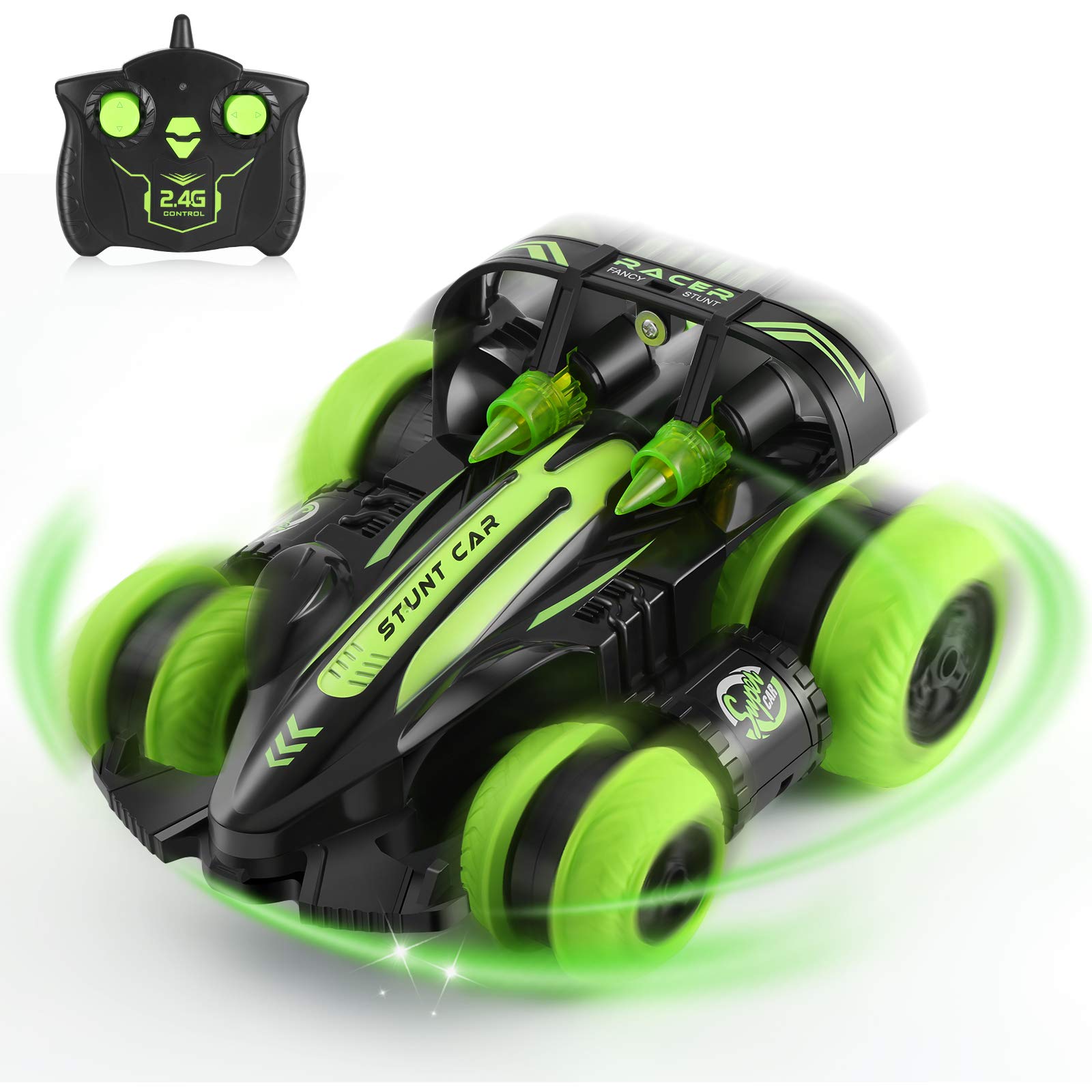 Remote Control Car, NICEAO RC Stunt Toys Car, 2.4 Ghz 360° Rotating Side Wheel Drift High Speed Racing with Rechargeable Batteries, Gift for Boys Girls Kids -【Green】