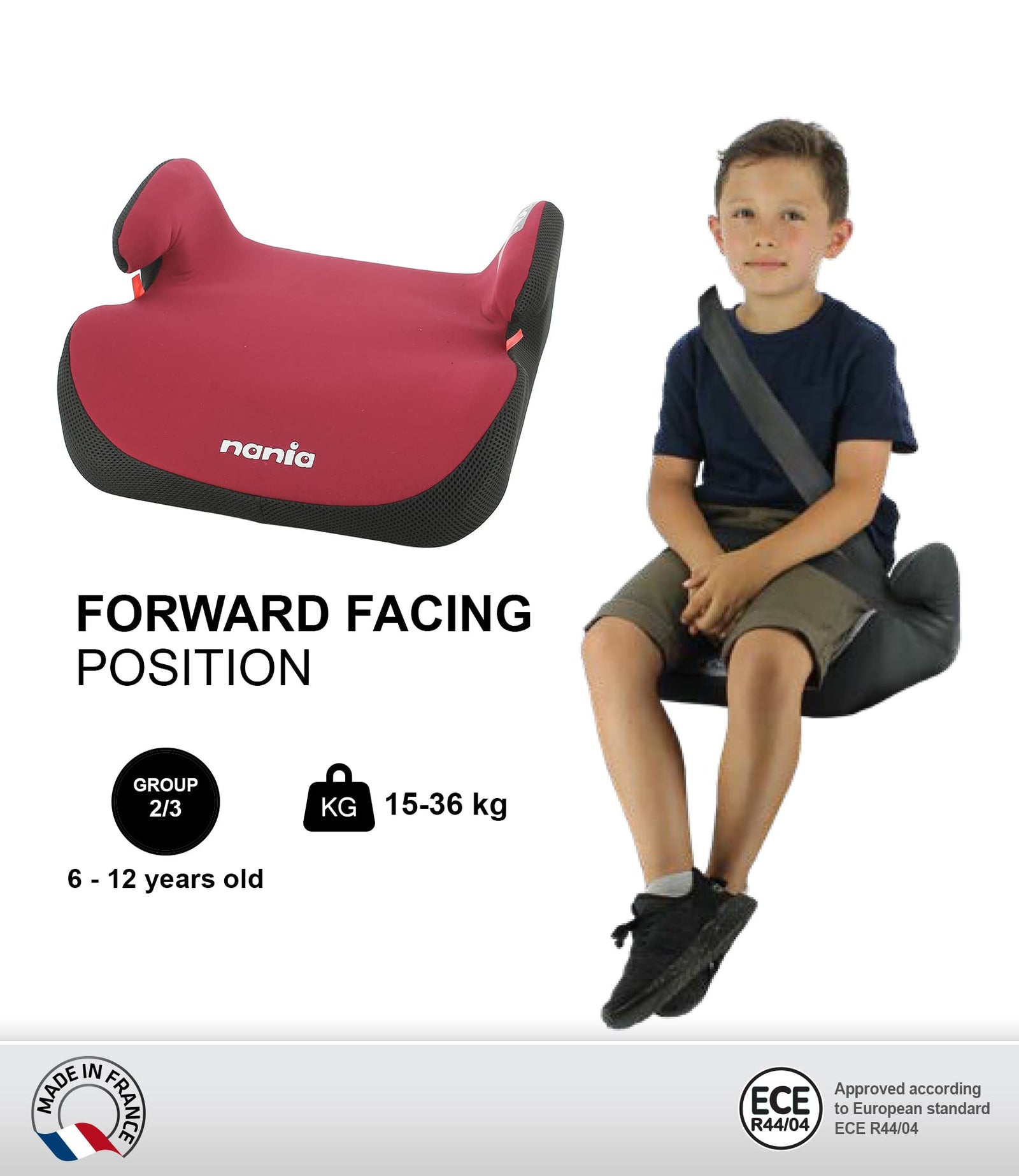 Nania, TOPO Kids Booster Car Seat for Group 2/3 (15-36kg) - Bordeau