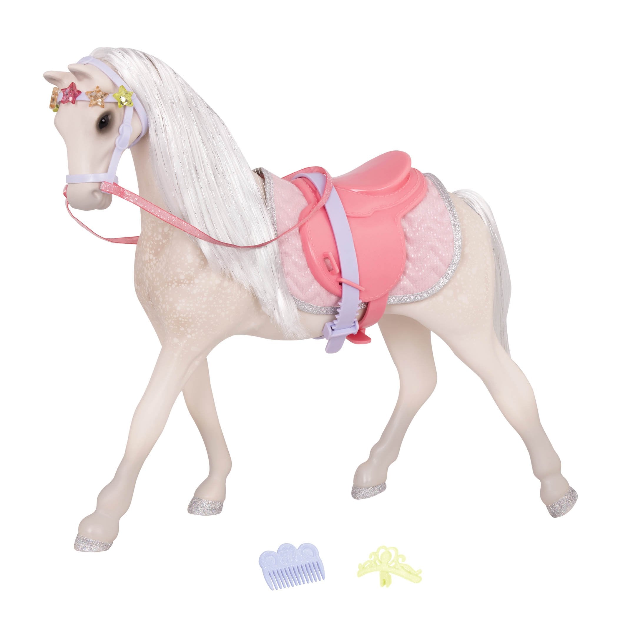 14" GLITTER HORSE W/TIARA white