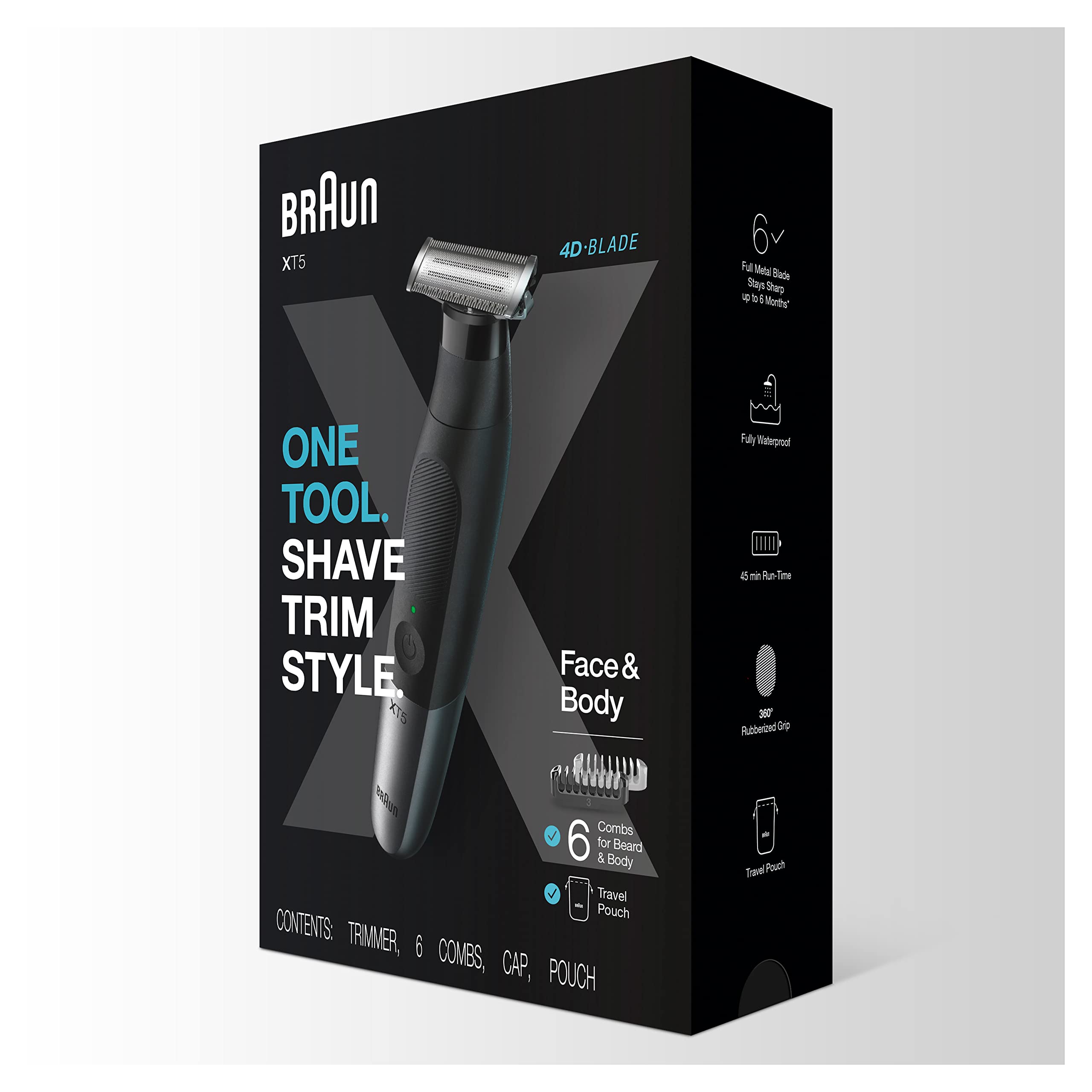 Braun Series X Xt5200 Wet & Dry All-In-One Tool Electric Razor & Beard Trimmer With 5 Attachments, Black/Silver