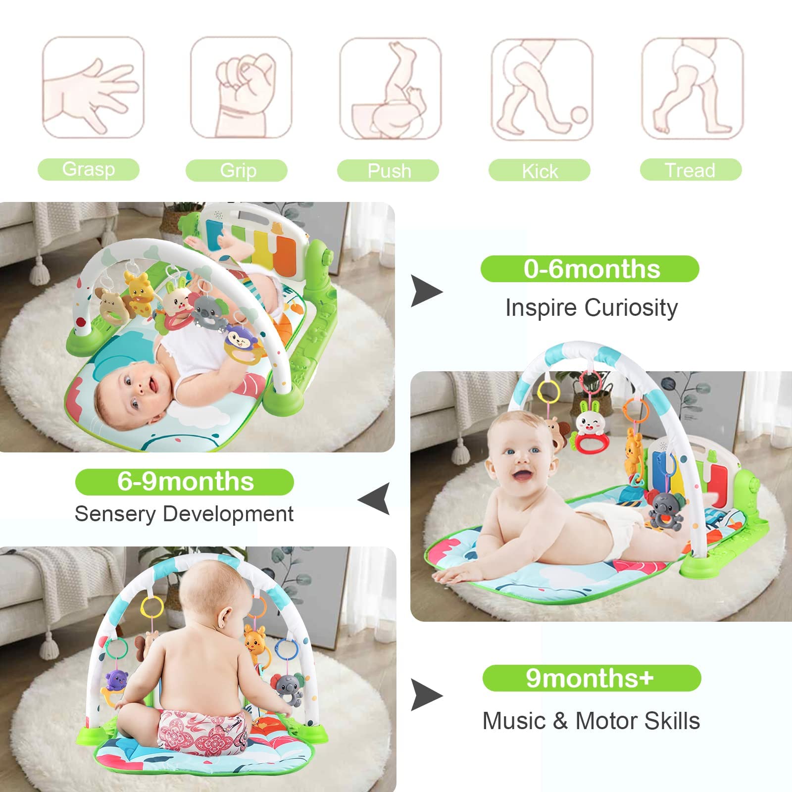 SKY-TOUCH Baby Play Mats: Kick and Play Piano Gym with Music and Lights