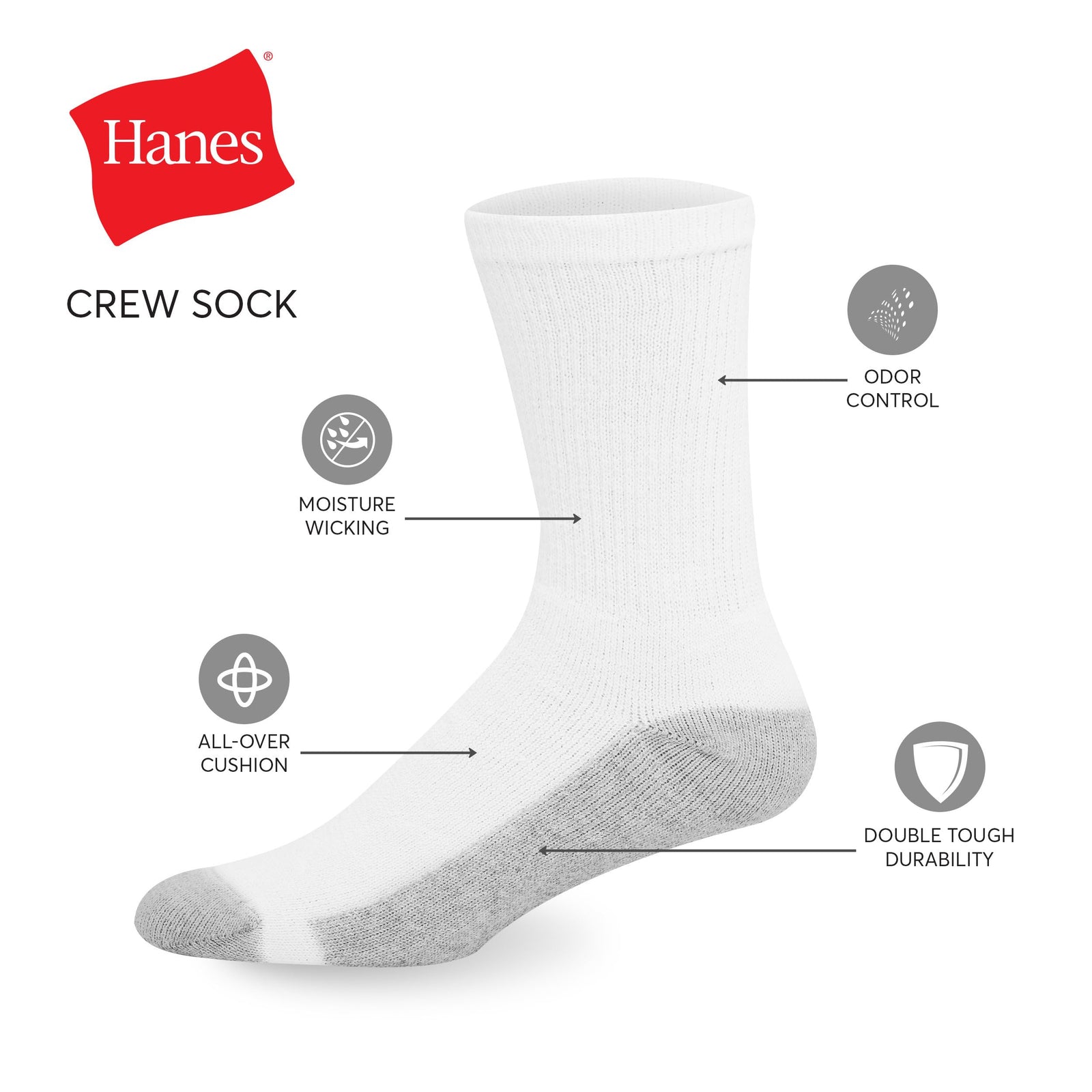 Hanes mens Double Crew Socks 12-pair Pack, Available in Big & Tall  Hanes   