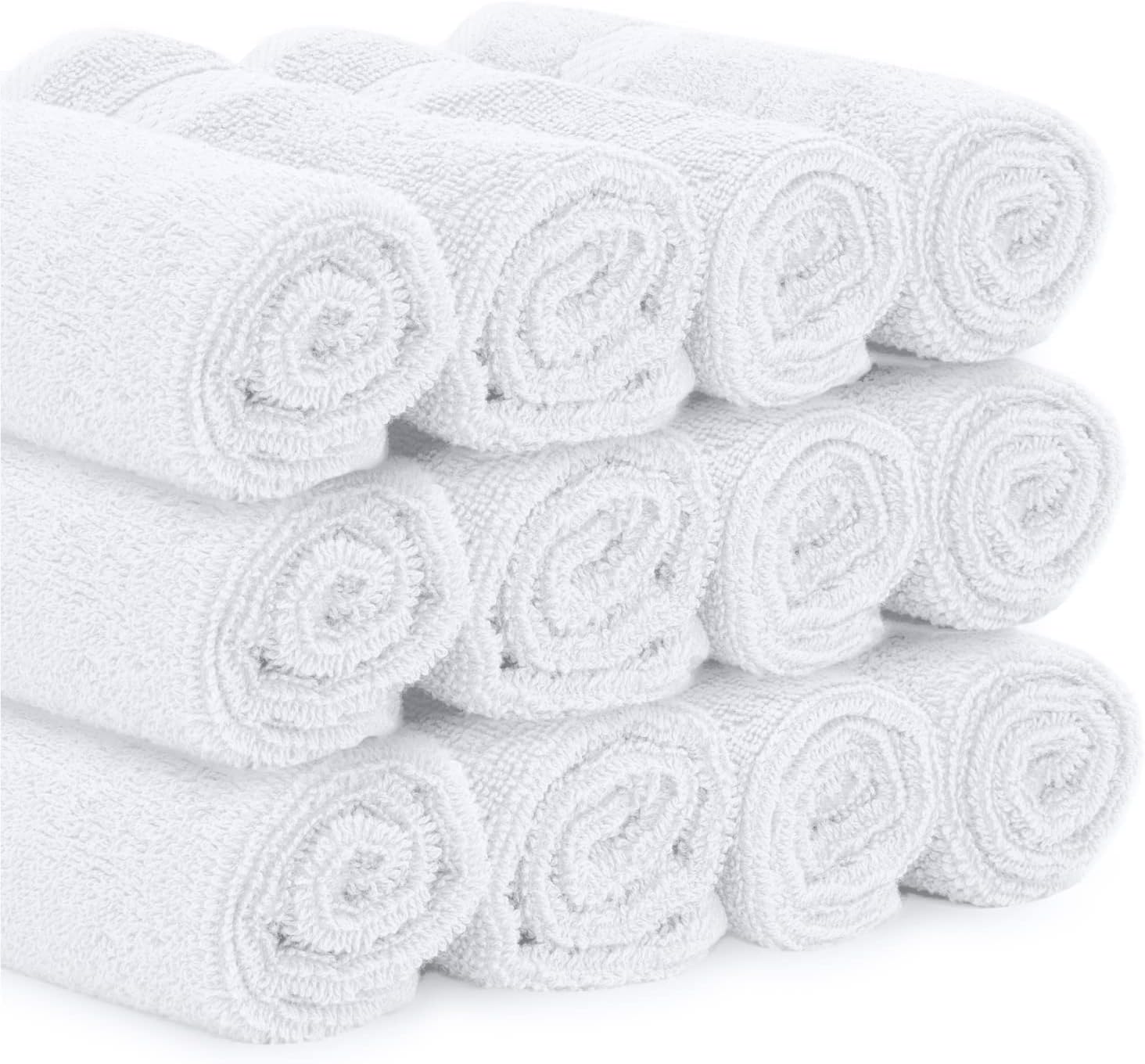 WhiteClassic Luxury Cotton Washcloths - Large Hotel Spa Bathroom Face Towel | 12 Pack | White