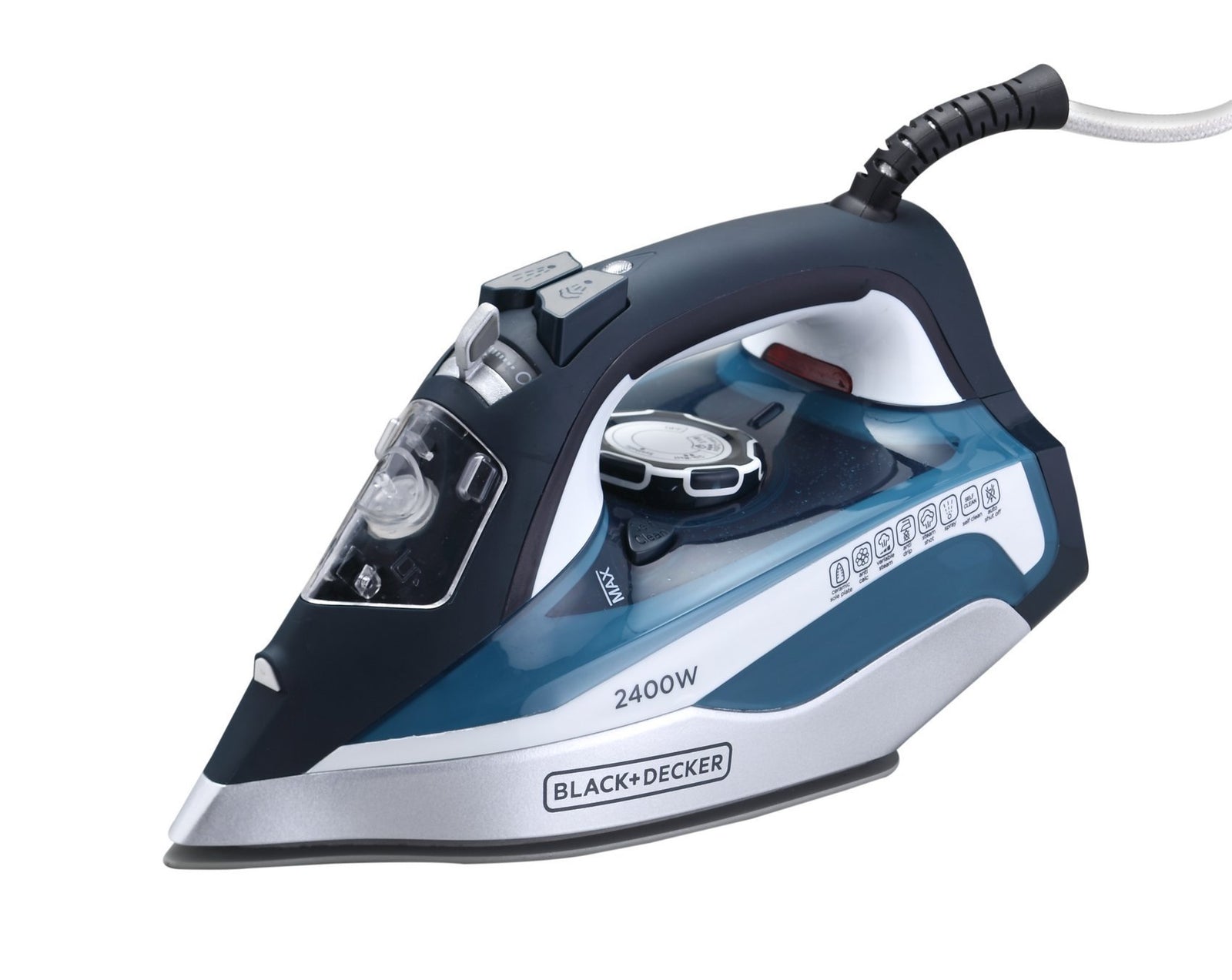 Black & Decker 2400W 90g/min Steam Iron Steam Boost, 380ml Water Capacity, Ceramic Coated Soleplate with Anti Calc Anti Drip Self Clean+Auto Shutoff To Remove Stubborn Creases X2150-B5