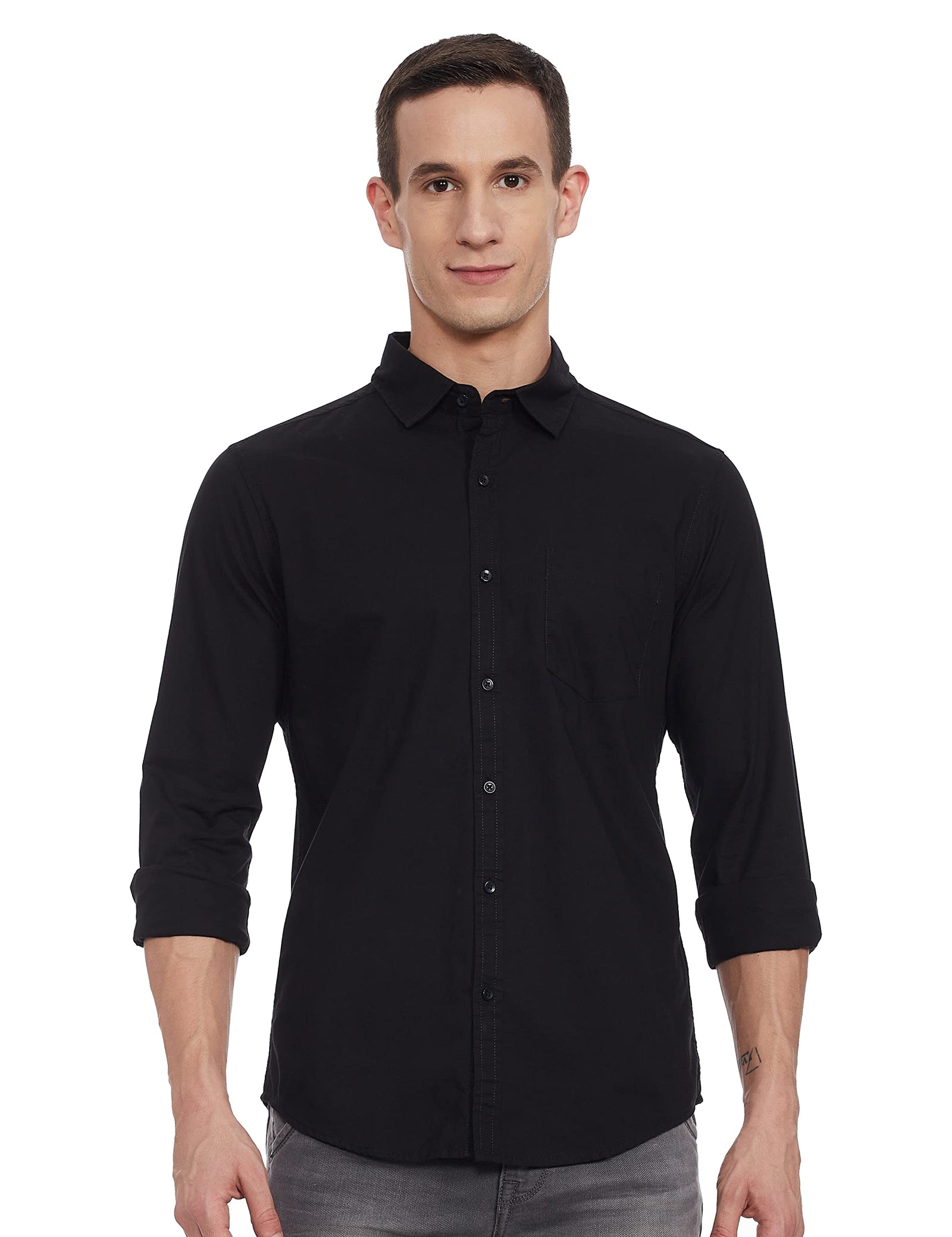 Diverse Men's Solid Slim Fit Casual Shirt (DCMCF01SC17TA1-215D_Black_Large)