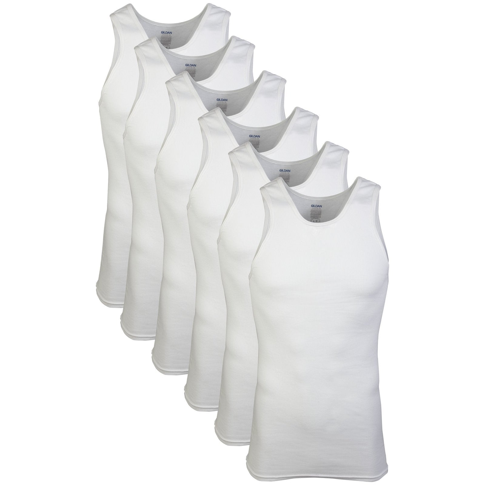 Gildan Men's A-Shirt Tank Tops, 6-Pack, Style G1104, White, Size: Large