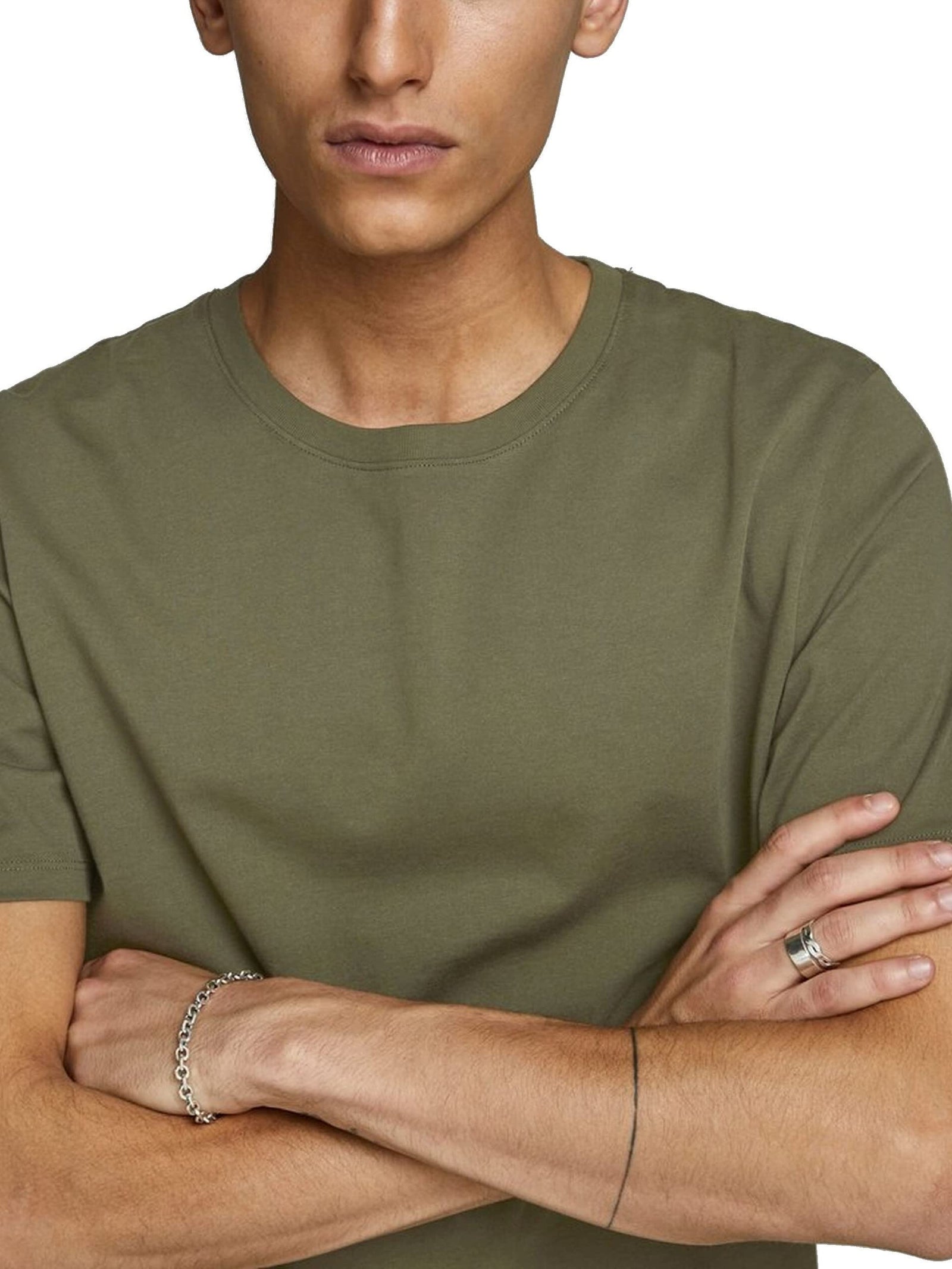 Jack & Jones mens JJEORGANIC Basic Tee O-Neck T-Shirt (pack of 1).OLIVE NIGHT