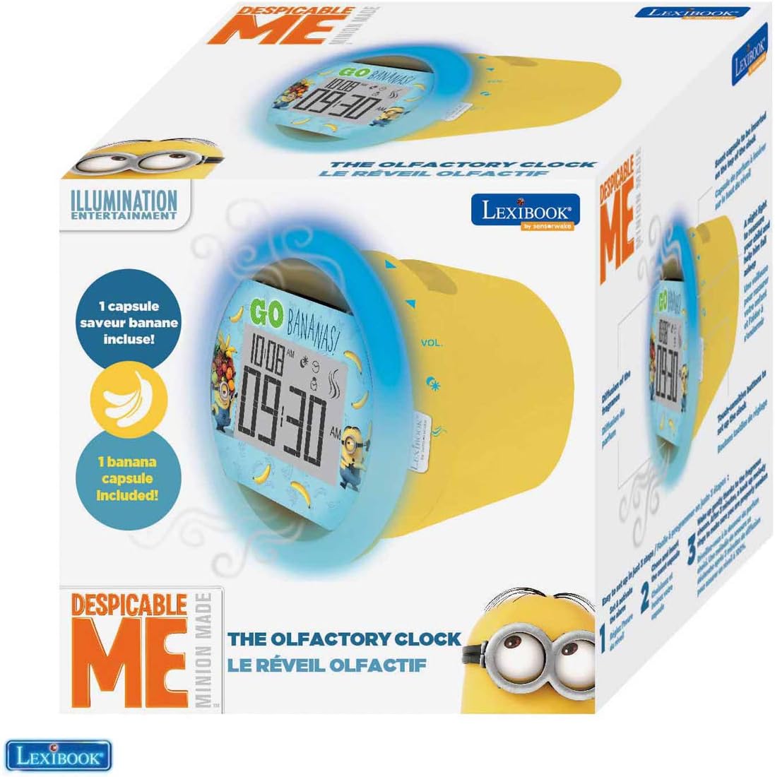 Lexibook by Sensorwake Universal Despicable Me Minions The Olfactory alarm clock, relaxing light, FM radio, battery operated or USB cable, yellow/blue, CS100DES  LEXIBOOK   