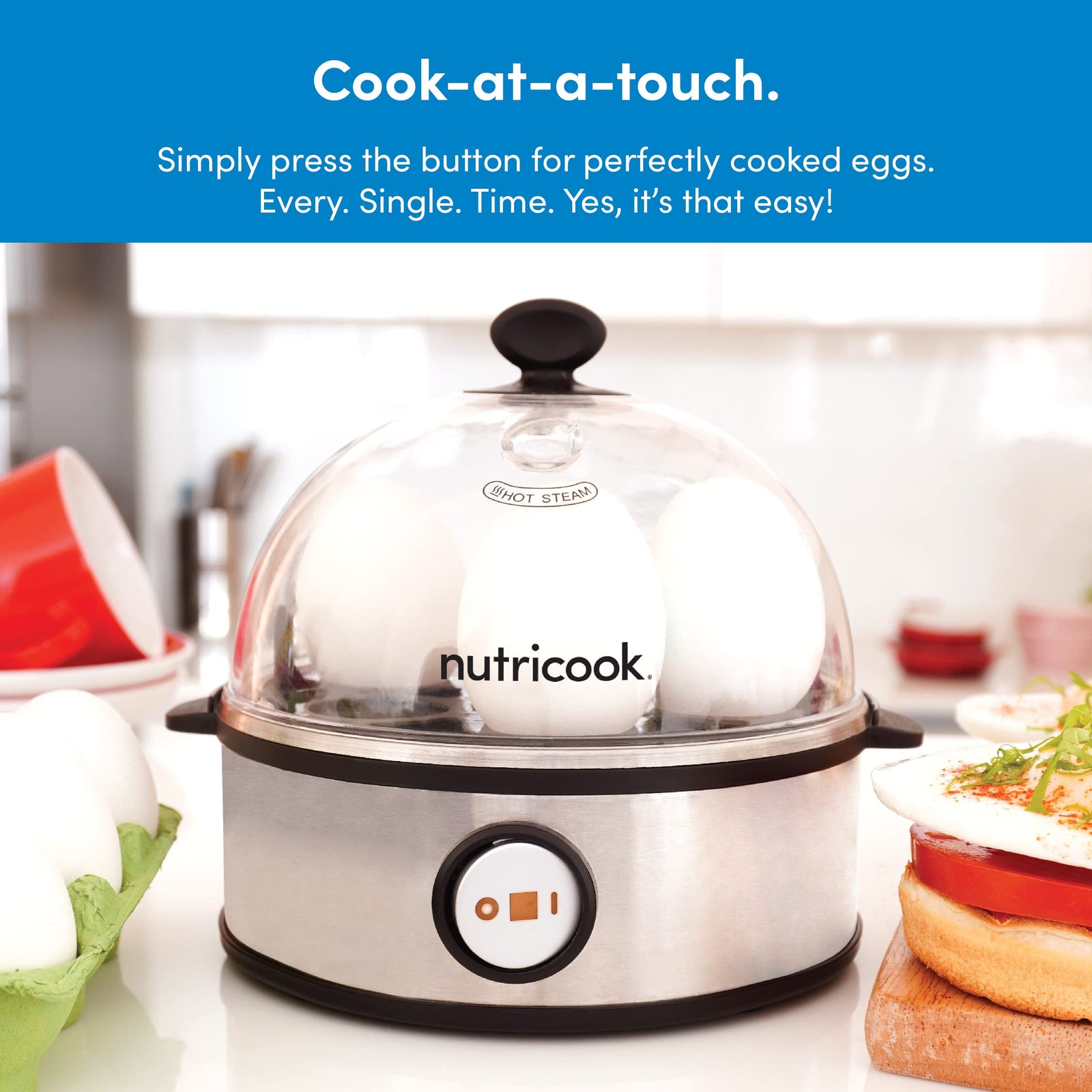 NutriCook Rapid Egg Cooker: 7 Egg Capacity Electric Egg Cooker for Boiled Eggs, Poached Eggs, Scrambled Eggs, or Omelettes with Auto Shut Off Feature - Silver